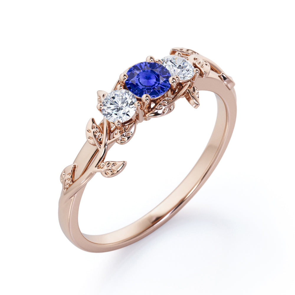 Vine Trilogy 0.7 carat Round cut Lab-Created Sapphire and Diamond Engagement Ring in White Gold