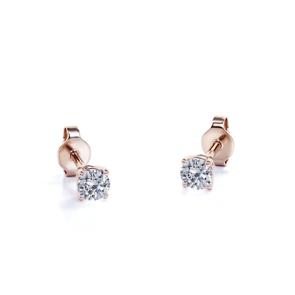 4 Prong 0.75 Carat Round Shaped Diamond Solitaire Stud Earrings In 18K Rose Gold Plating Over Silver