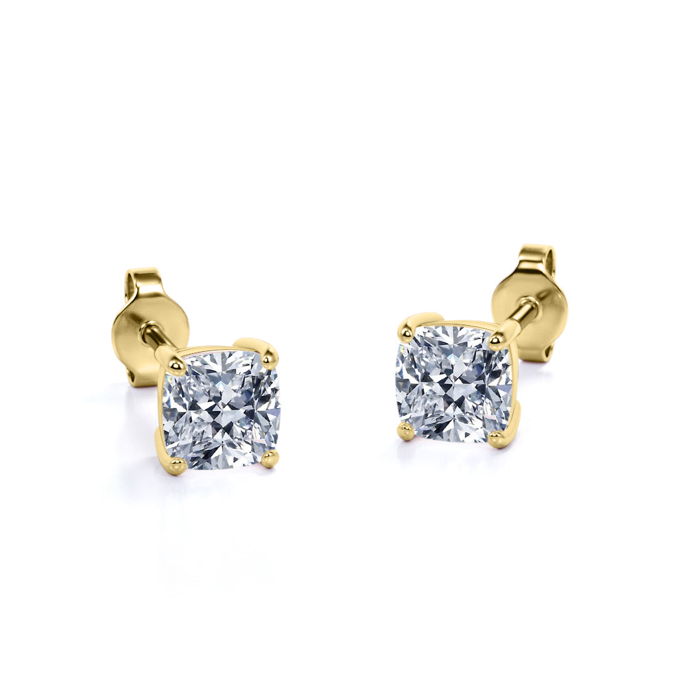 4 Prong - 1 Carat Cushion Cut Diamond - Solitaire Stud Earrings - 18K Rose Gold Plating Over Silver