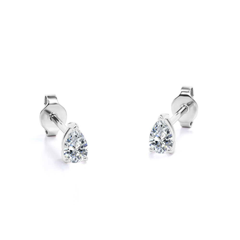 Minimalist - 0.25 Carat Teardrop Diamond - Solitaire Stud Earrings - 18K White Gold Plating Over Silver