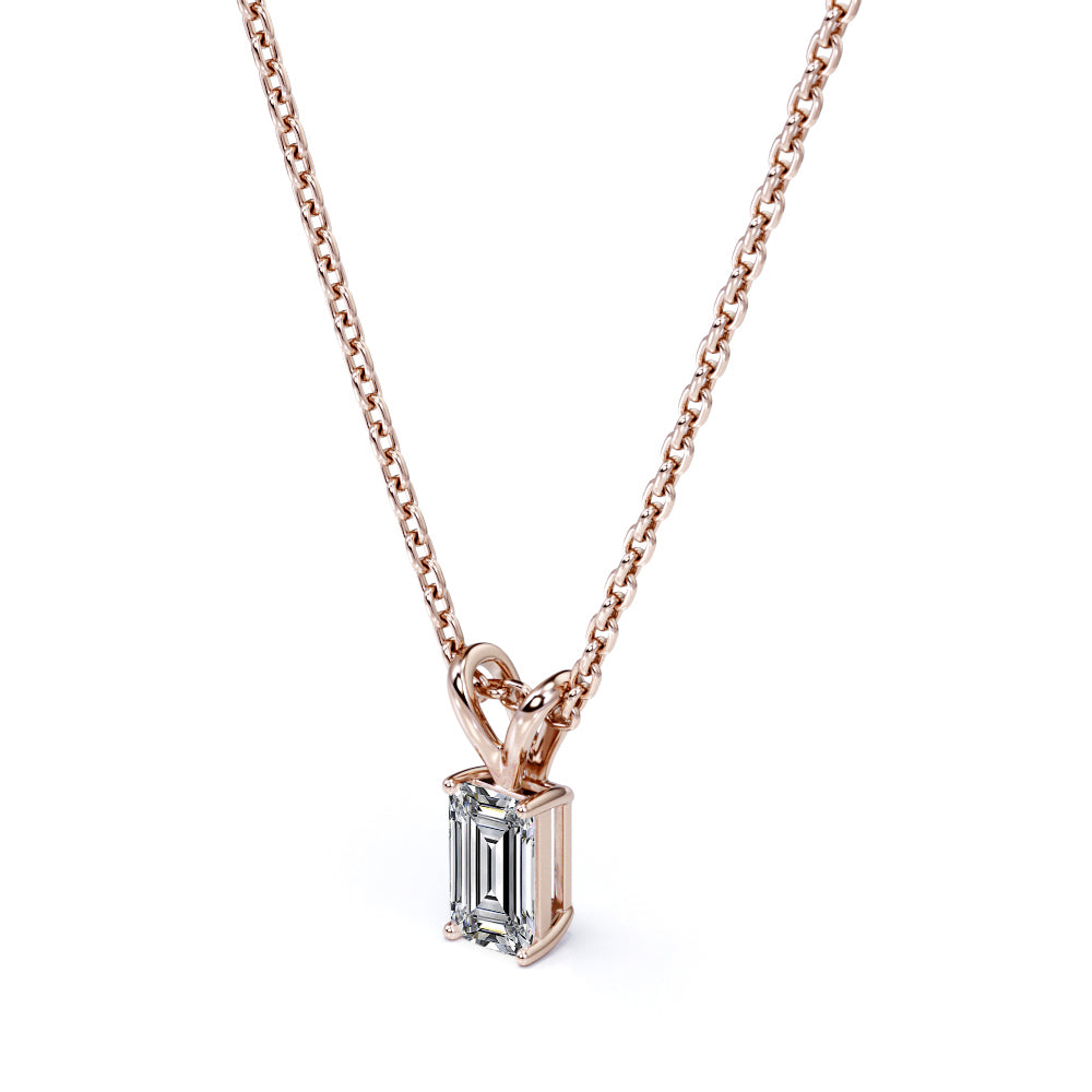 0.5 Carat Emerald Cut Diamond - Charming Pendant Necklace - 18K Rose Gold Plating Over Silver