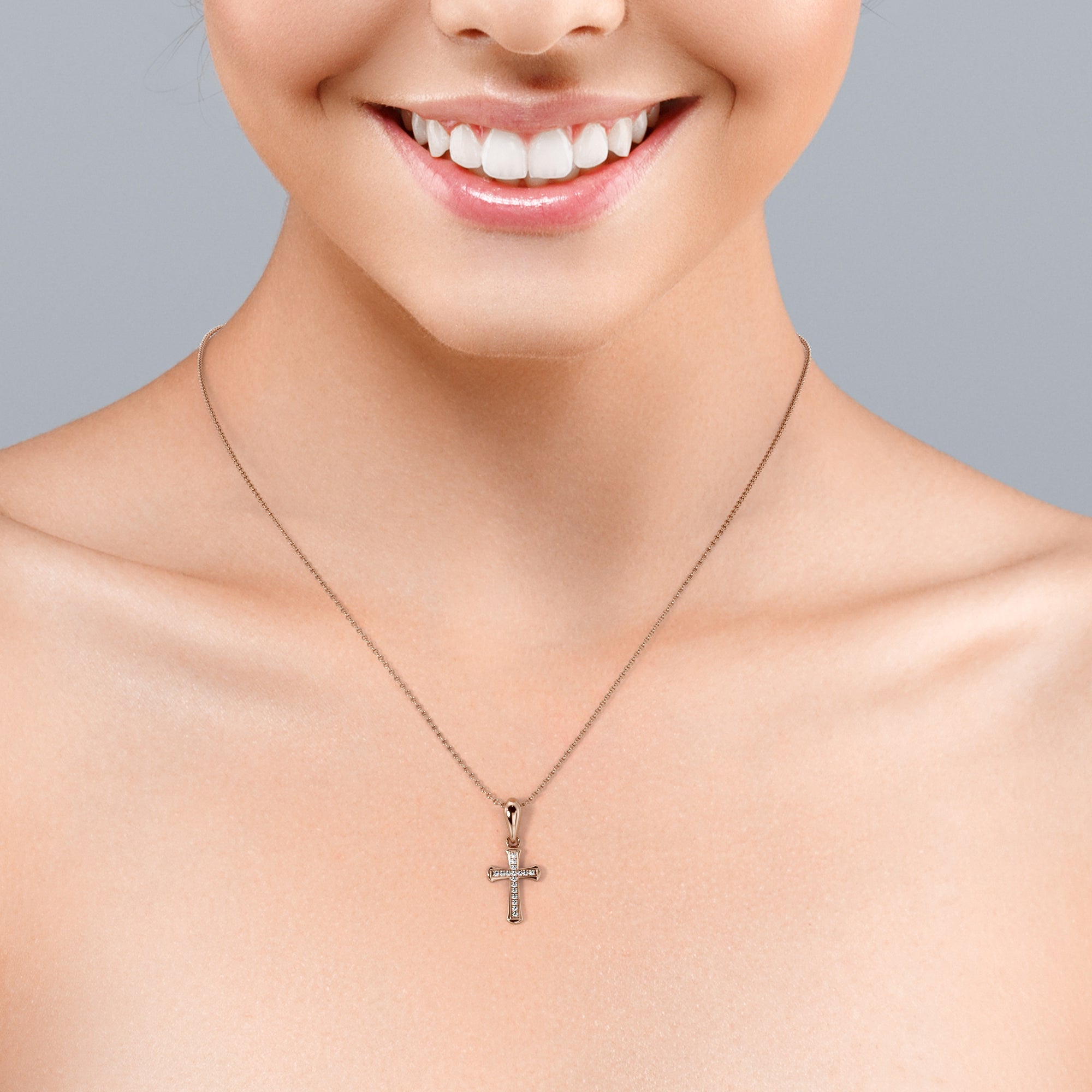 Pave-Channel Rounded 10K Jewelry Set 0.15 TCW Diamond with Cross Pendant Necklace & Earrings