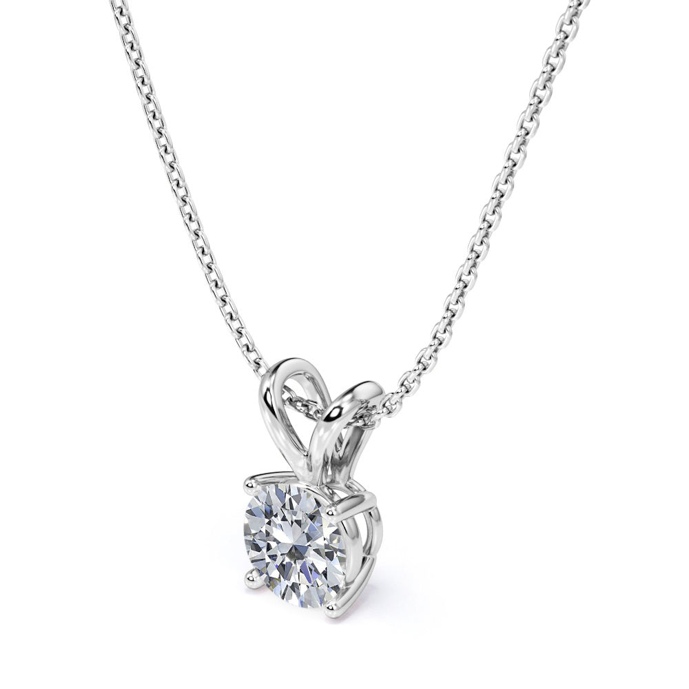 2 Carat Round Cut Cubic Zirconia Solitaire Pendant Necklace in 18K White Gold over Brass