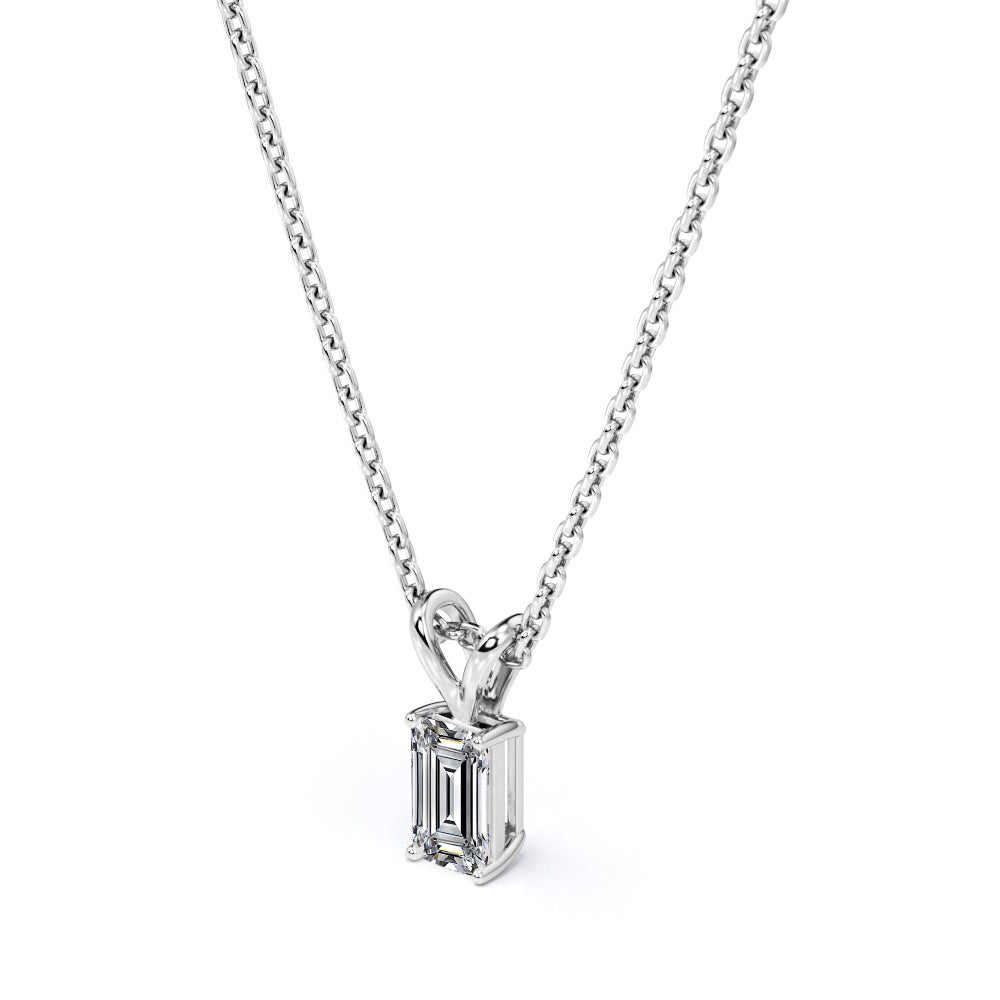 0.58 Carat Emerald Cut Diamond - Charming Pendant Necklace - 18K Rose Gold Plating Over Silver