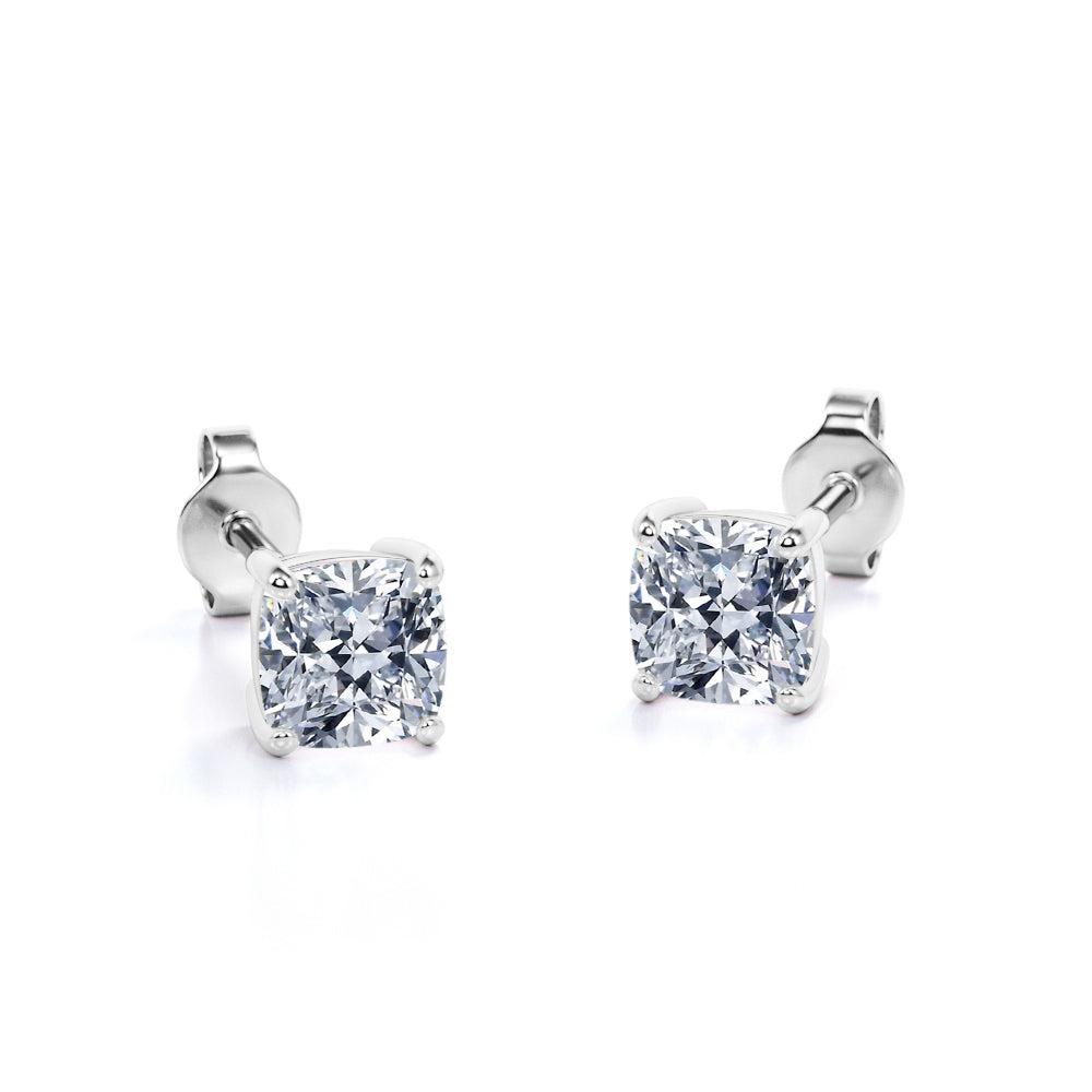 4 Prong - 1 Carat Cushion Cut Diamond - Solitaire Stud Earrings - 18K Rose Gold Plating Over Silver