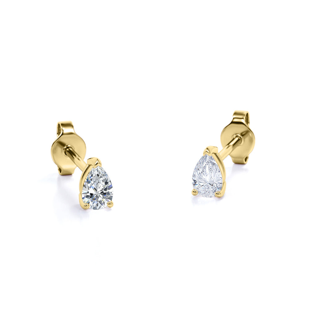 Minimalist - 0.20 Carat Teardrop Diamond - Solitaire Stud Earrings - 18K White Gold Plating Over Silver