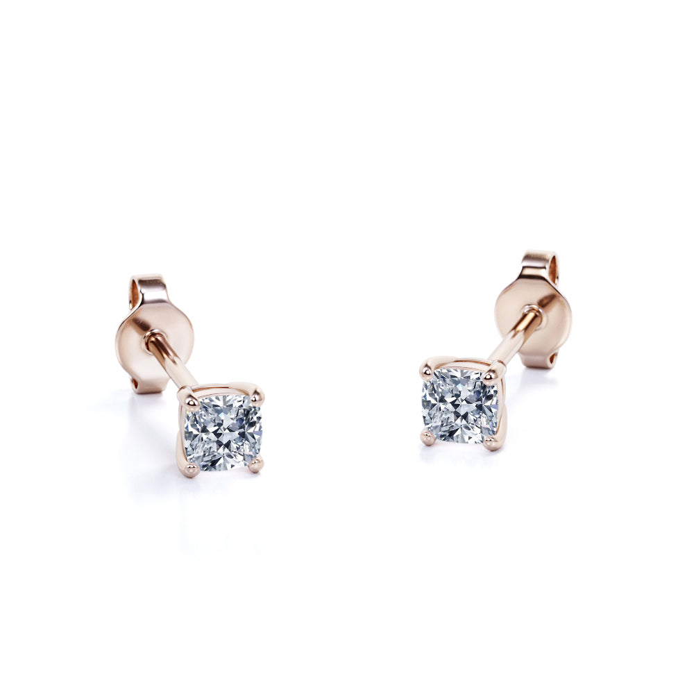 4 Prong - 0.20 Carat Cushion Cut Diamond - Solitaire Stud Earrings - 18K White Gold Plating Over Silver