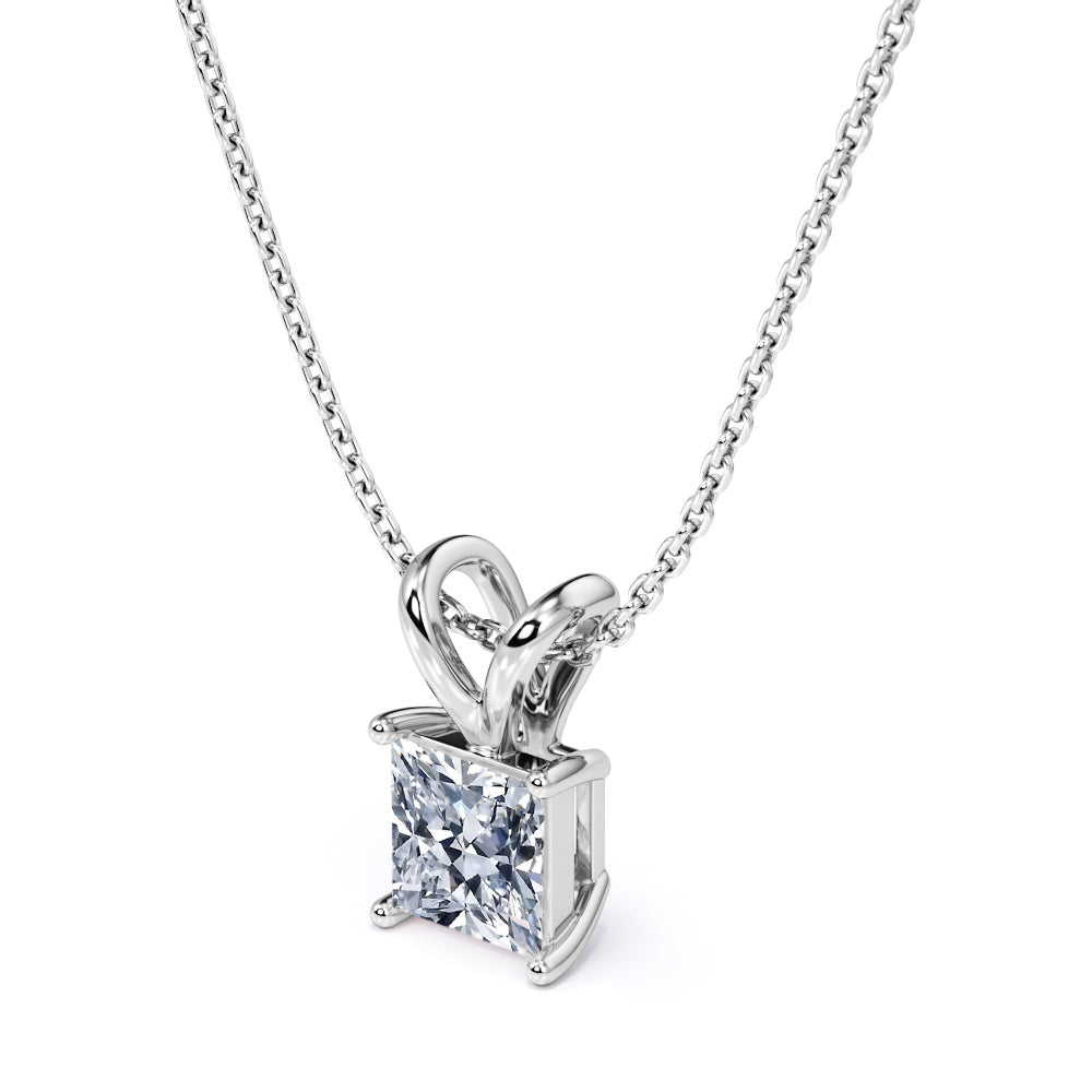 2 Carat Princess Cut Cubic Zirconia Solitaire Pendant Necklace in 18K White Gold over Brass