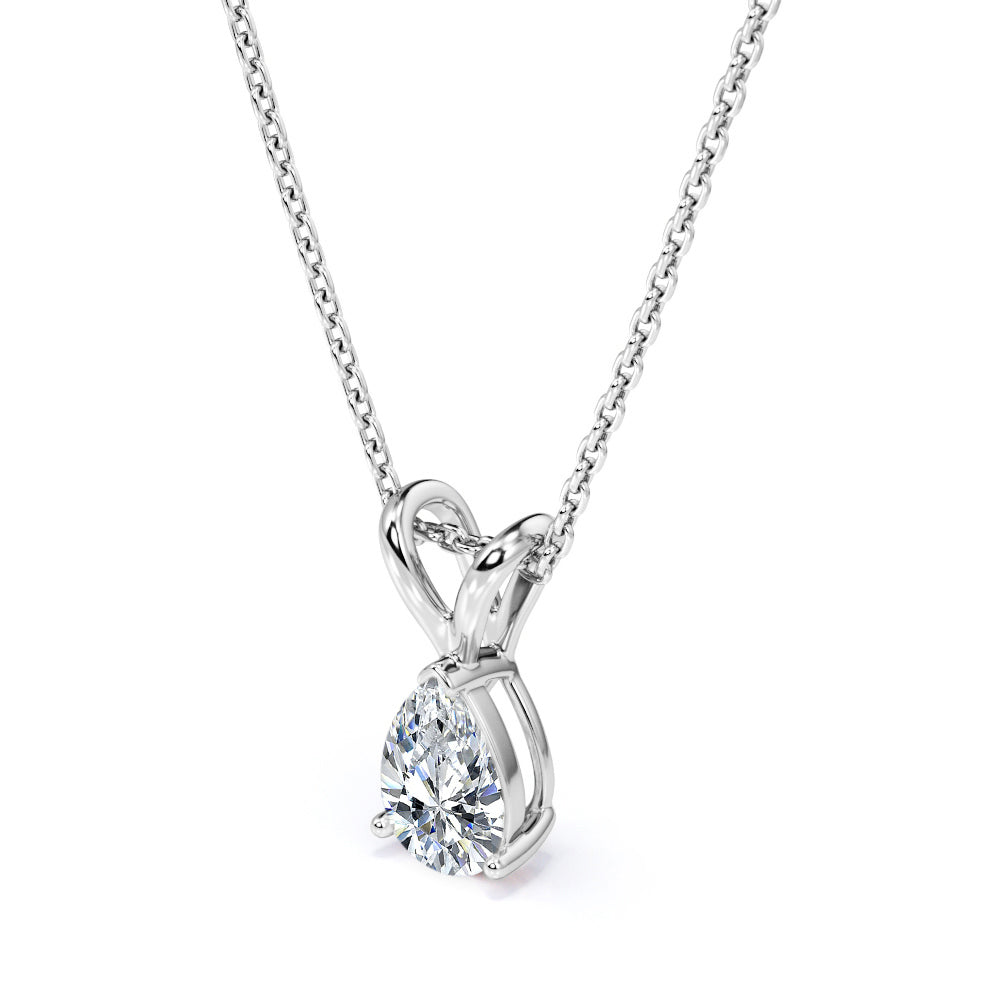 2 Carat Pear Cut Cubic Zirconia Solitaire Pendant Necklace in 18K White Gold over Brass