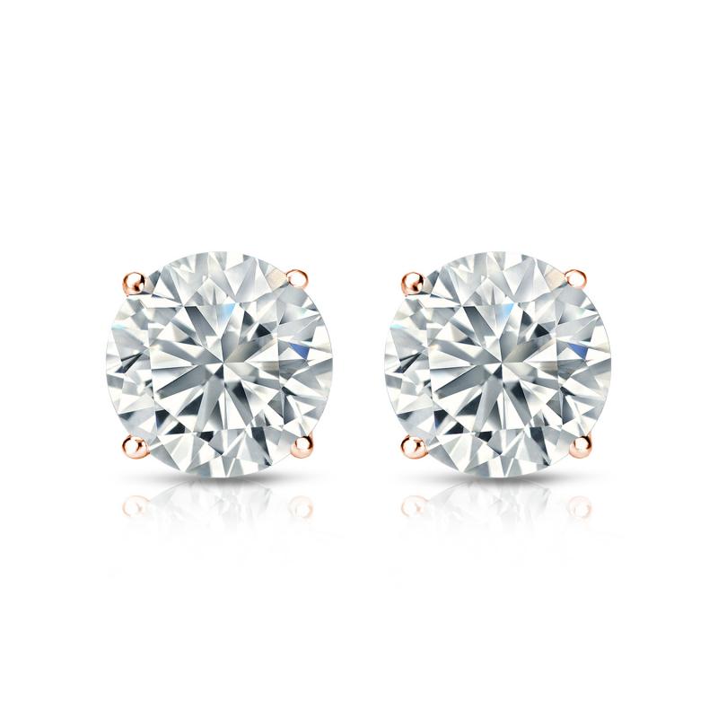 2 Carat Round Shaped Moissanite Solitaire Stud Earrings - 4 Prong - In 18K Rose Gold Plating Over Silver