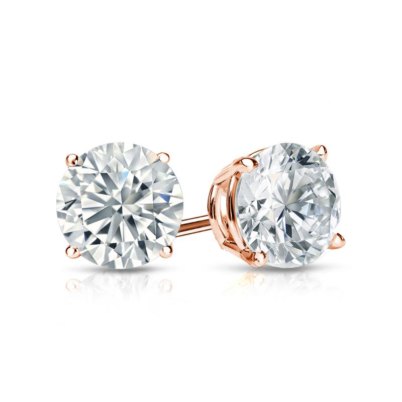 2 Carat Round Shaped Moissanite Solitaire Stud Earrings - 4 Prong - In 18K Rose Gold Plating Over Silver