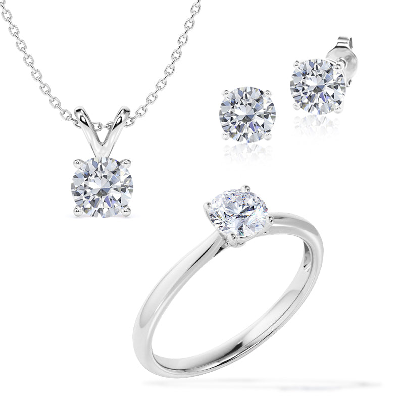 Beautiful Gift Set of 3 Carat  Round cut Moissanite with Ring, Earrings & Pendant