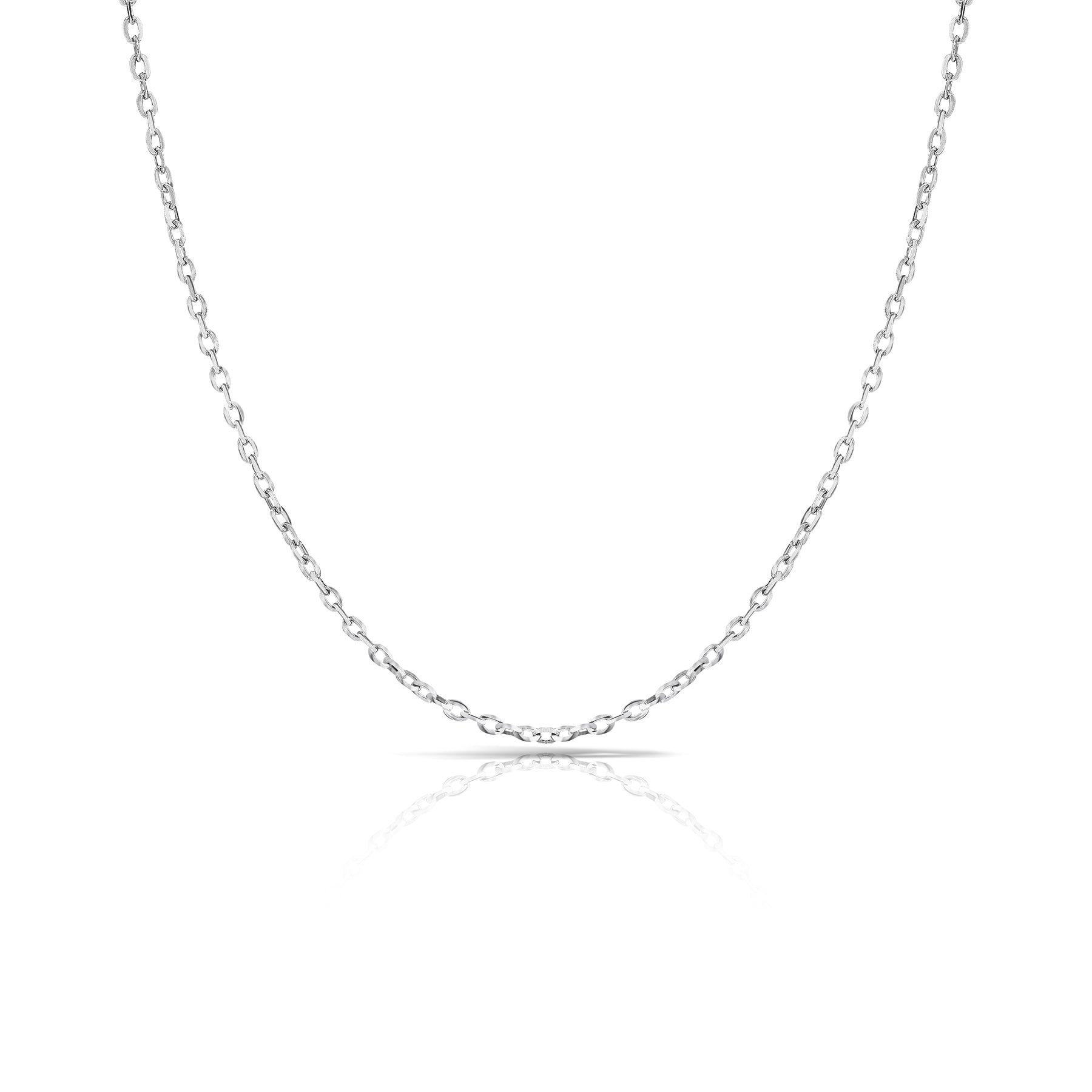 16 Inches 2 mm Sterling Silver Flat Rolo Chain Necklace in White Gold Plating over Silver - Men and Women Everyday Wear