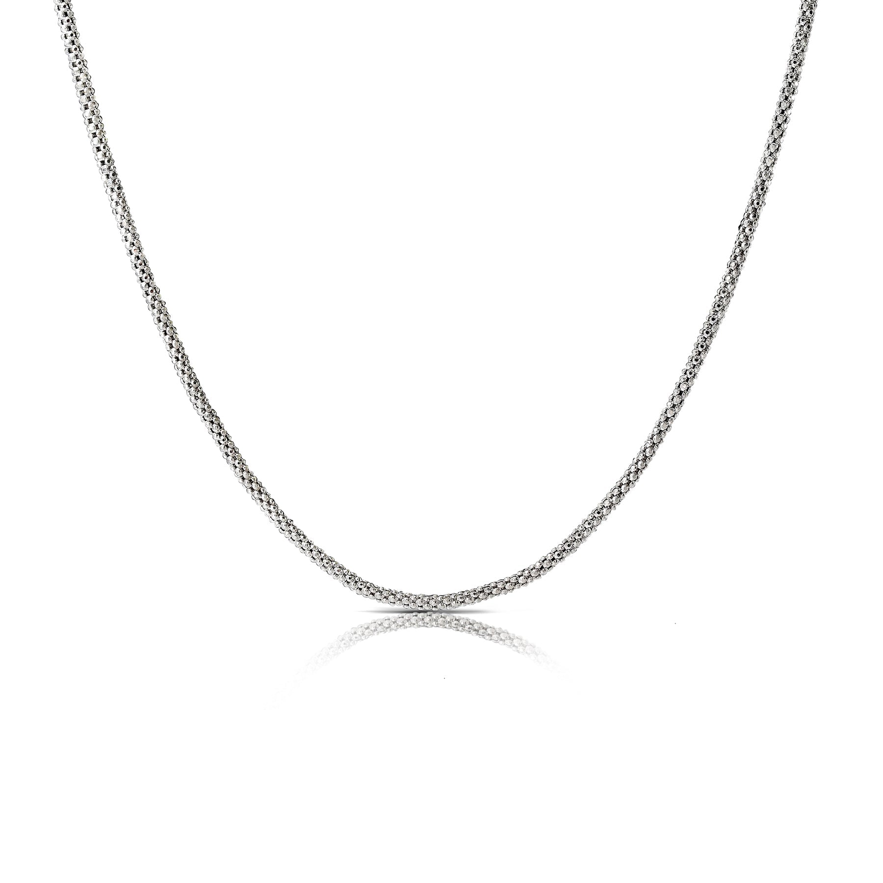 16 Inches Round Popcorn Chain in White Gold Plated Over Sterling Silver