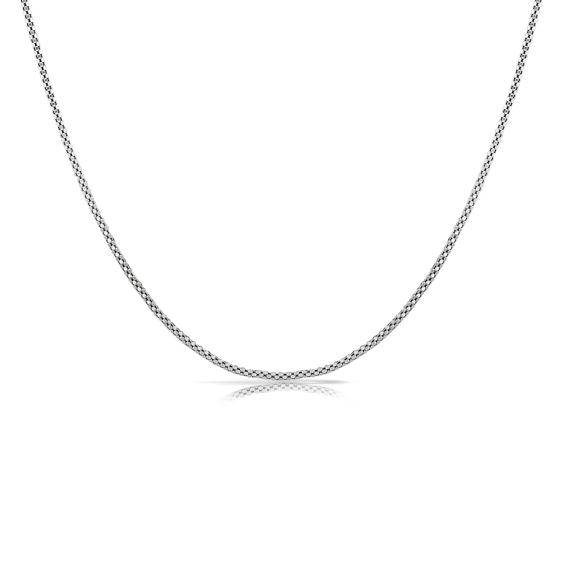 16 Inches Flat Popcorn Chain in White Gold Plated Over Real Silver - Plain Chain