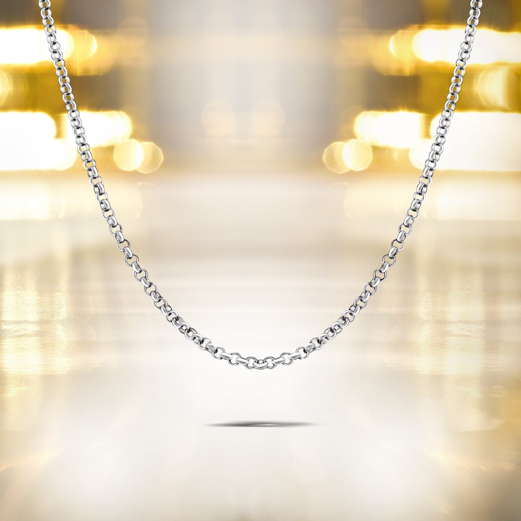 16 Inches 2mm Round Rolo Chain Necklace in White Gold Plated over Sterling Silver