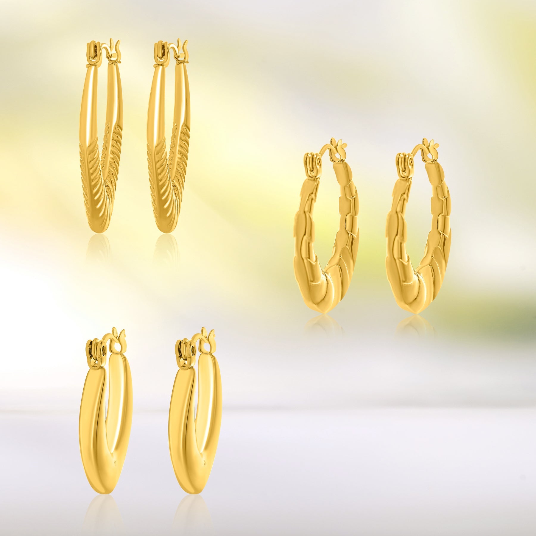 3 Pairs Classy Lightweight Latchback Earrings in Yellow Gold Plating - Multipack Chunky Jewelry - Gift for Women