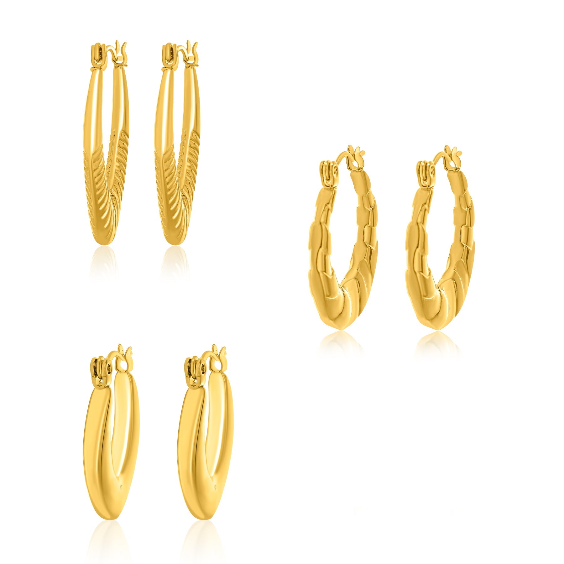 3 Pairs Classy Lightweight Latchback Earrings in Yellow Gold Plating - Multipack Chunky Jewelry - Gift for Women