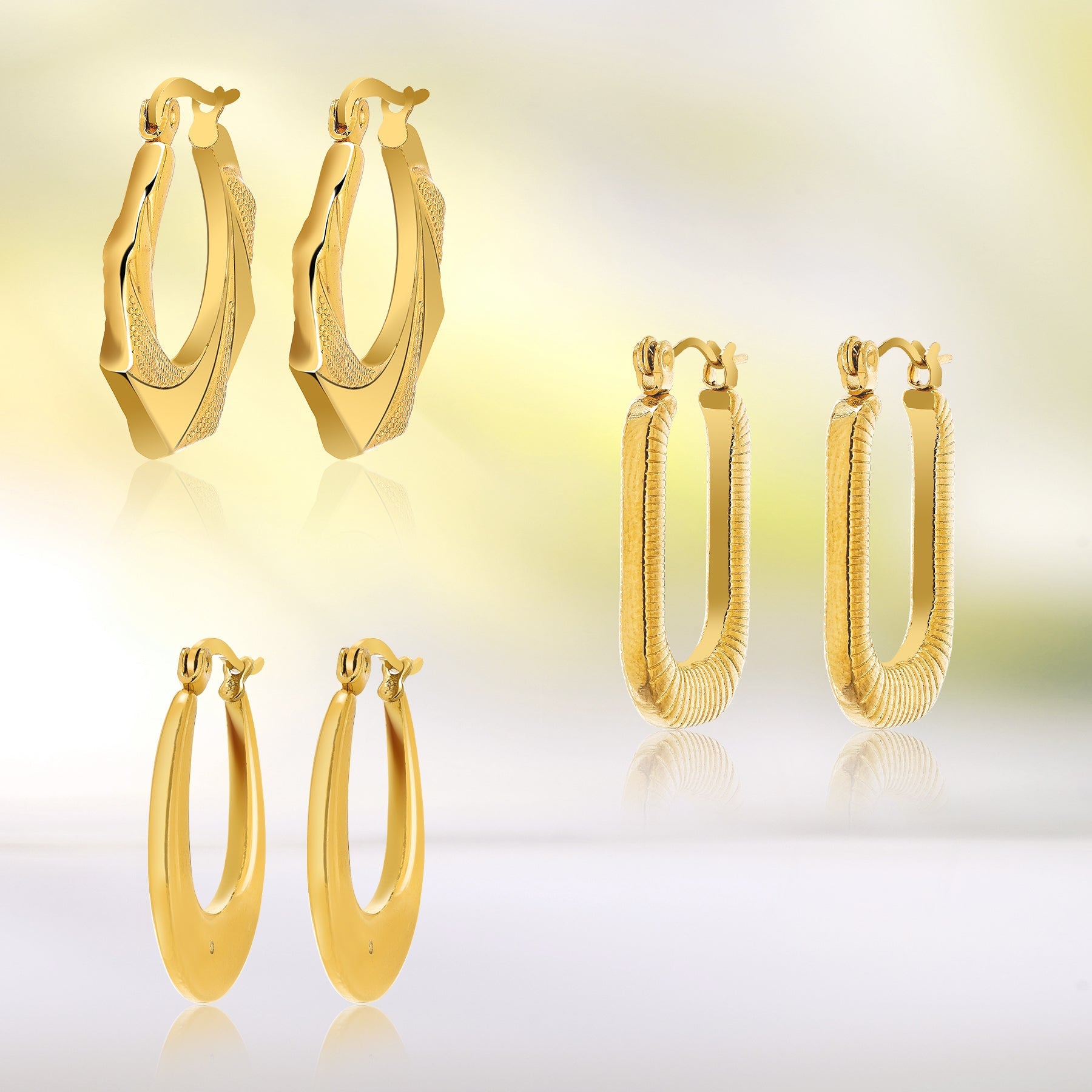 3 Pairs MultiPack Fashion Earrings Set in Yellow Gold Plating, Chunky, Twisted, Hoop Earrings, Paperclip, Drop Earrings, Jewelry Gift for Women