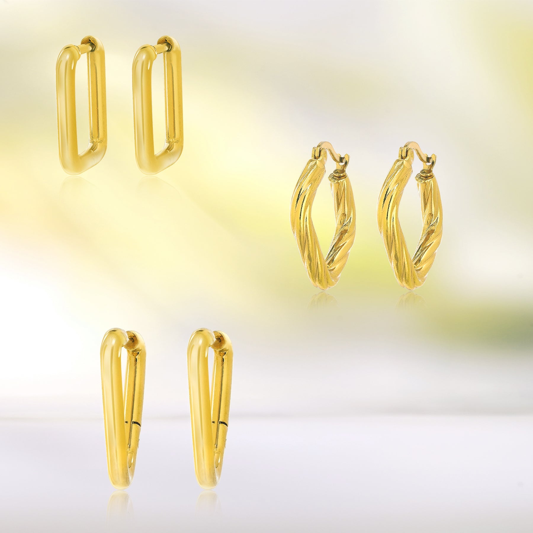 3 Pairs MultiPack Fashion Earrings Set in Yellow Gold Plating, Chunky, Twisted, Hoop Earrings, Paperclip, Drop Earrings, Jewelry Gift for Women