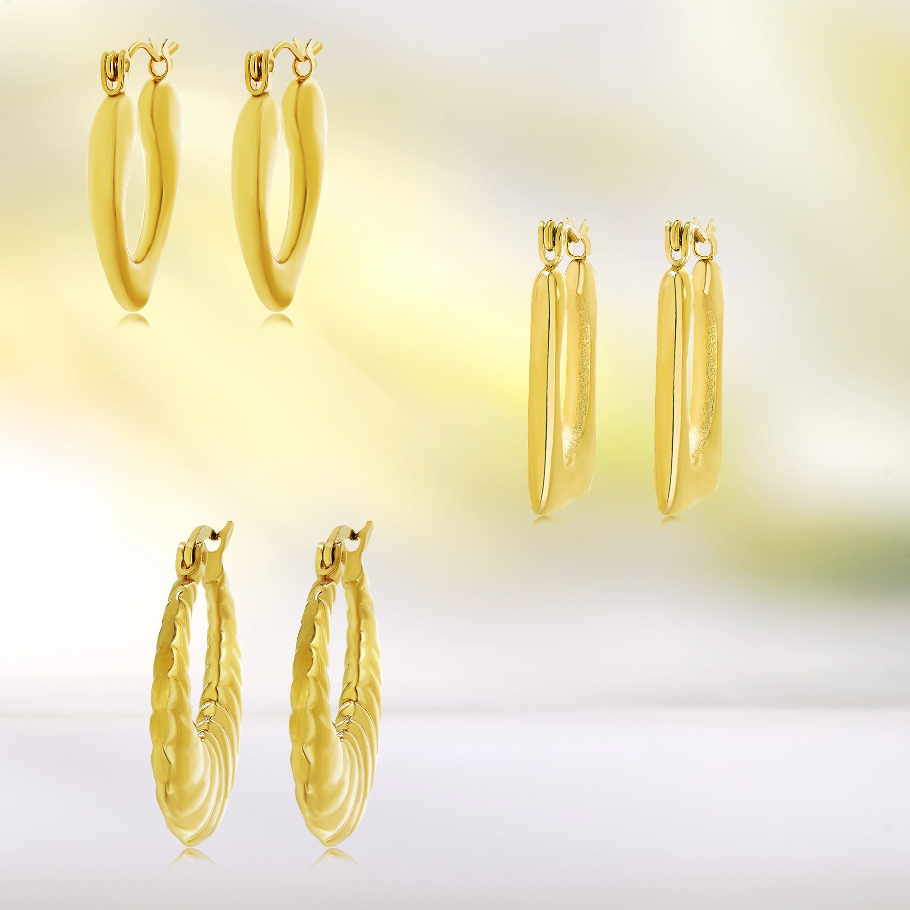 3 Pairs Women Earrings MultiPack Gift Set in Yellow Gold Plating, Light Weight, Chunky, Huggie Hoop Earrings, Earrings Gift set for all occasion