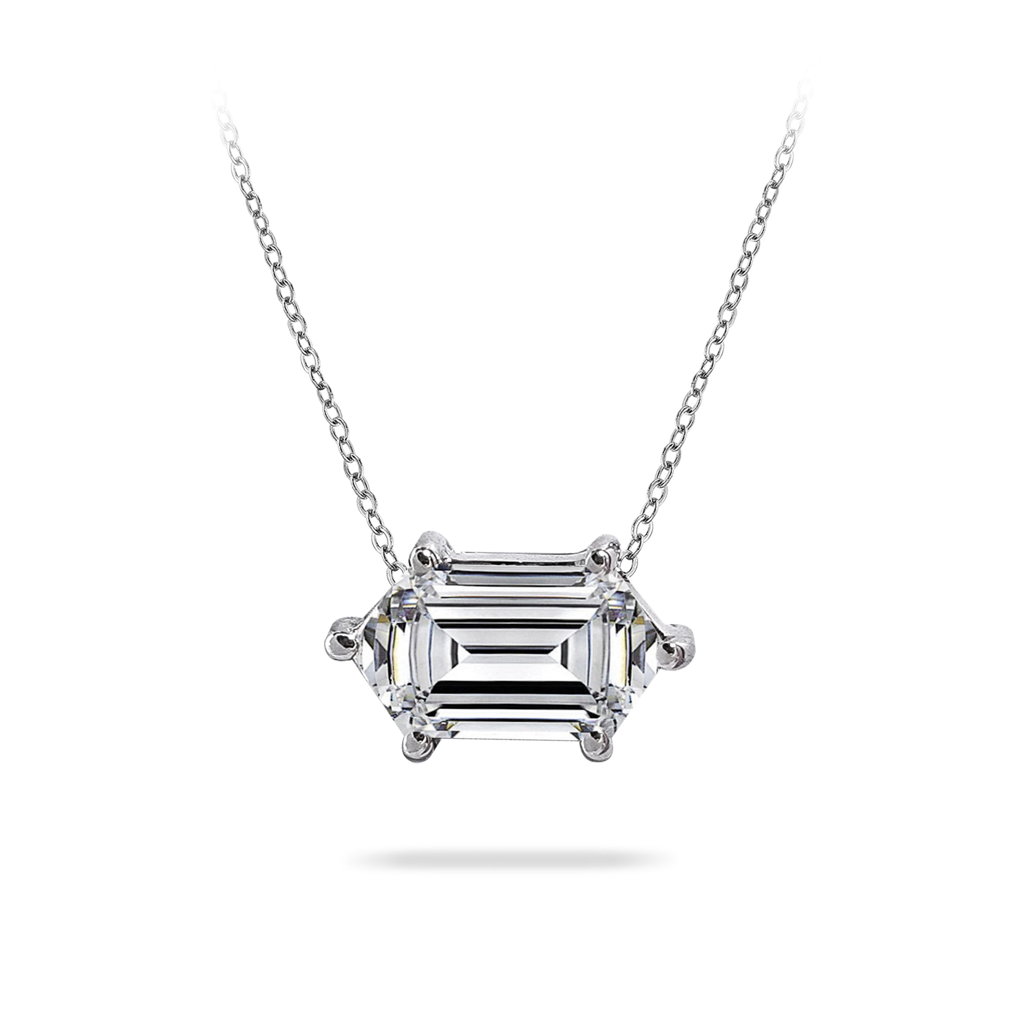 Modern 1 Carat East West Hexagon Cut Moissanite Slide Pendant Necklace in 18K White Gold over Silver