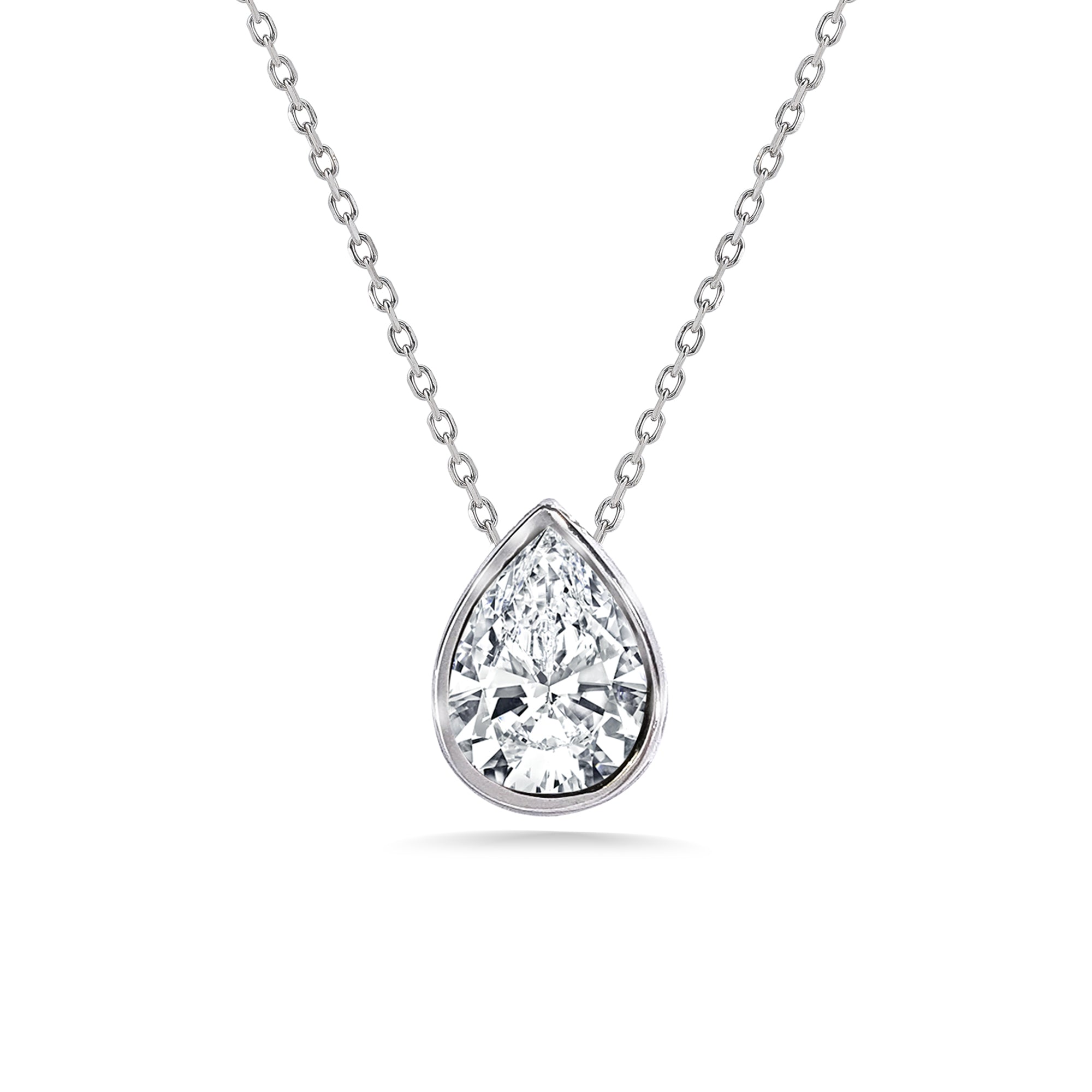 1 TCW Pear Shaped Moissanite Bezel Set Slide Pendant Necklace for Women in 18K White Gold over Silver