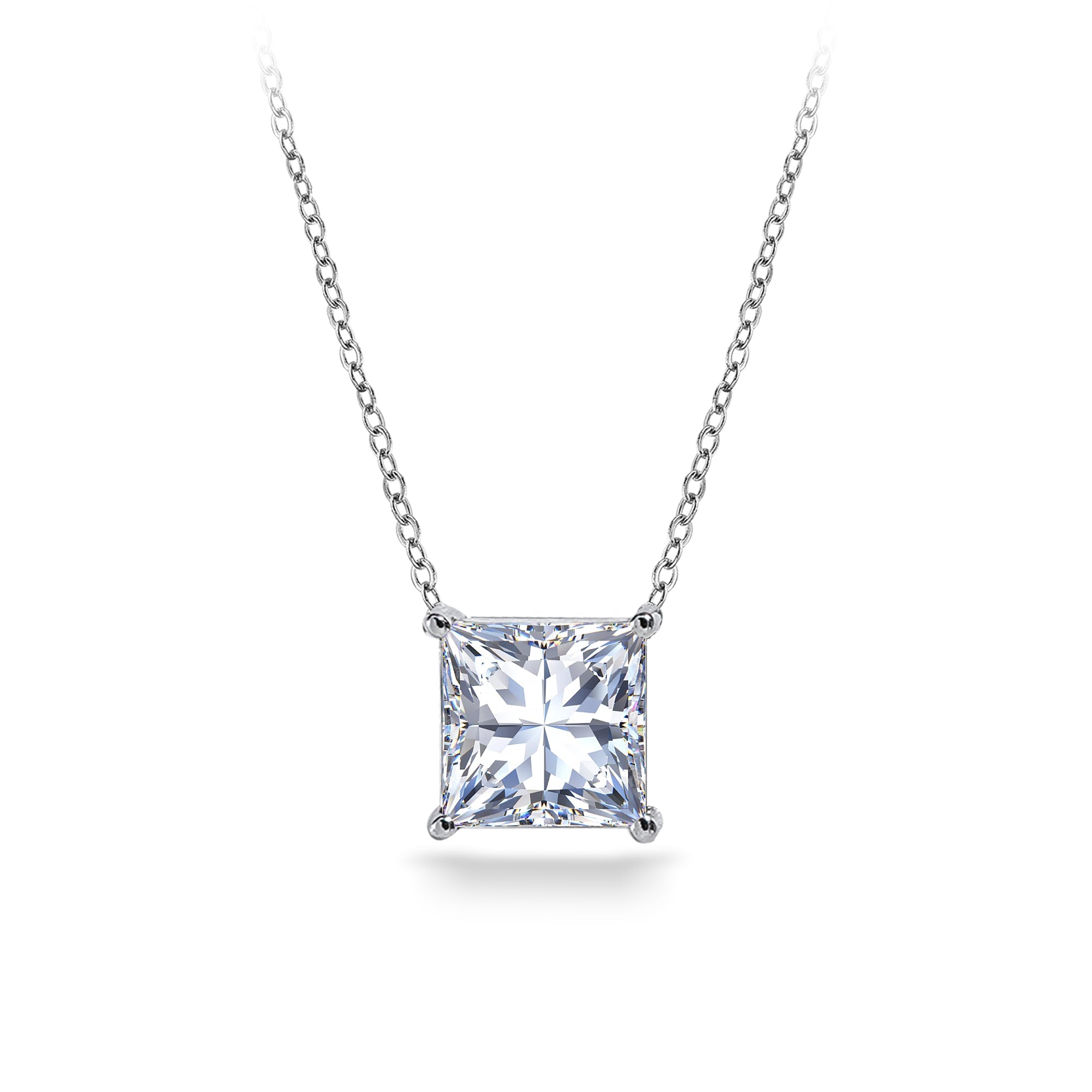 Simple 1 Carat Princess Cut Moissanite Slider Pendant Necklace in 18K White Gold over Silver