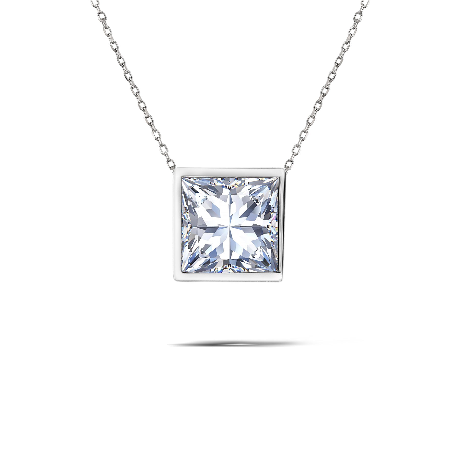 Minimalist 1 ct Princess Cut Moissanite Bezel Slider Pendant Necklace for Her in 18K White Gold over Silver