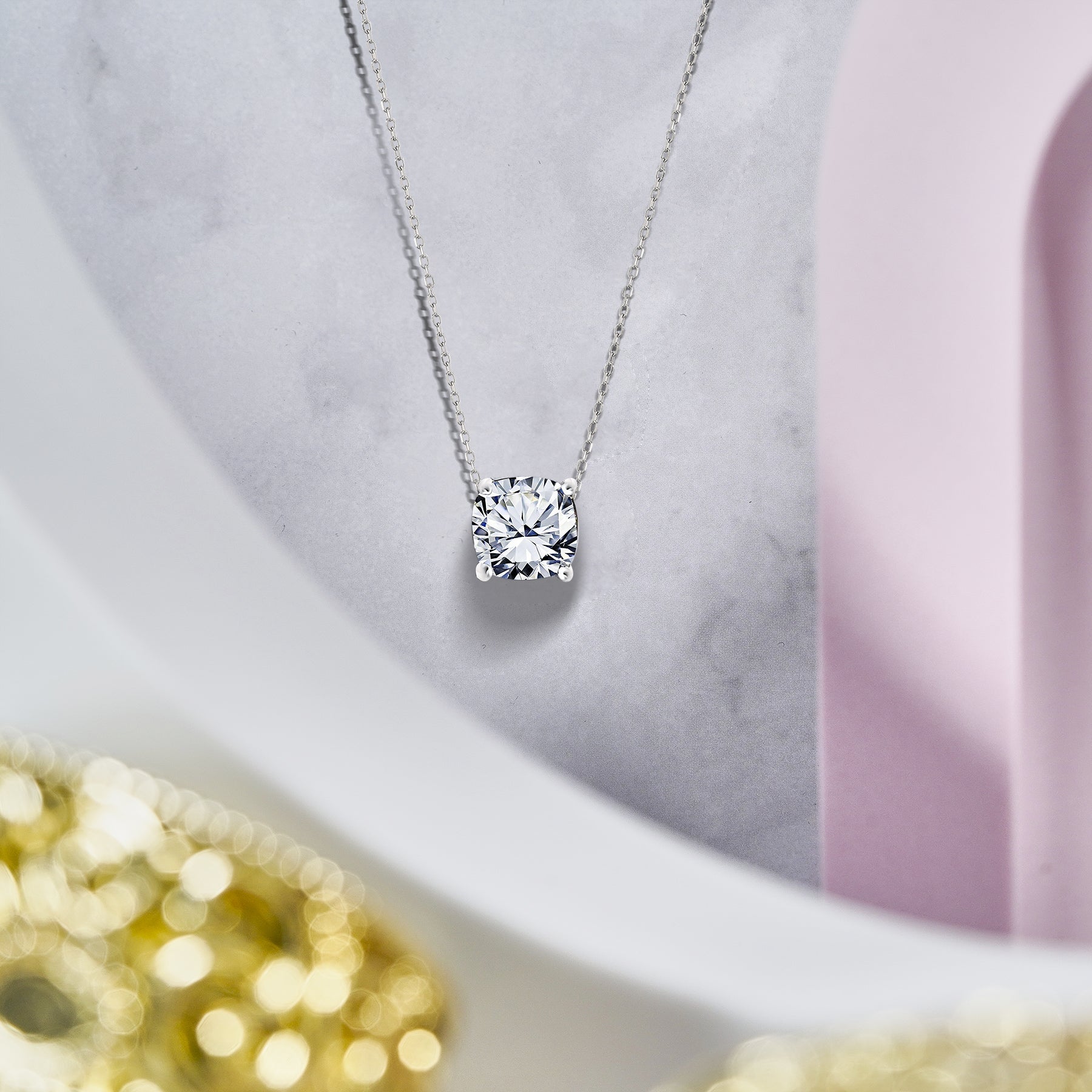 Stylish 1 Carat Cushion Cut Moissanite Solitaire Slider Pendant Necklace- Prongs Setting - in 18K White Gold over Silver