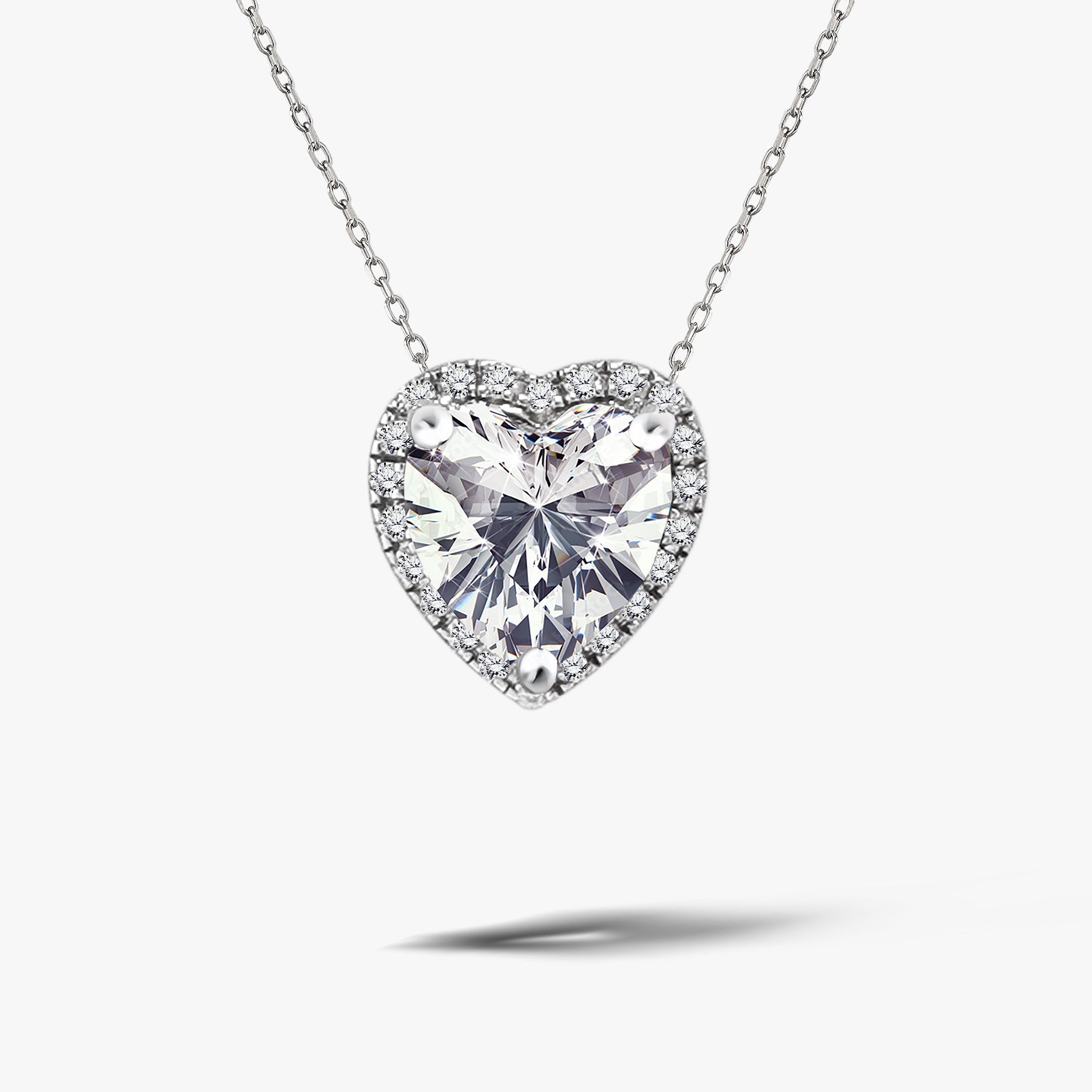 1 TCW Heart Shaped Moissanite Halo Slide Pendant Necklace in 18K White Gold over Silver