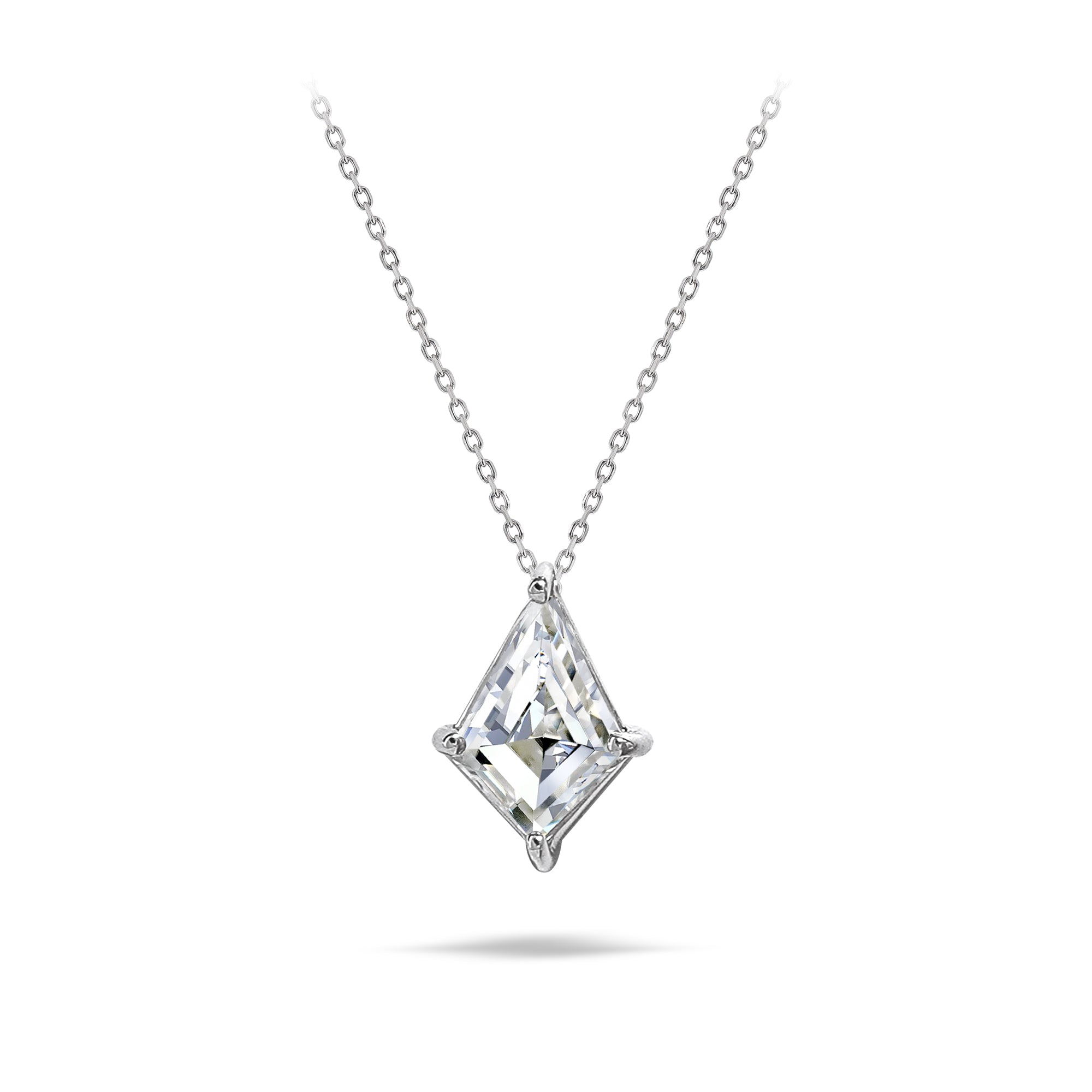 Twinkling 1 Carat Kite Shaped Moissanite Pendant Necklace Solitaire Slider Pendant Necklace for Her in 18k White Gold over Silver