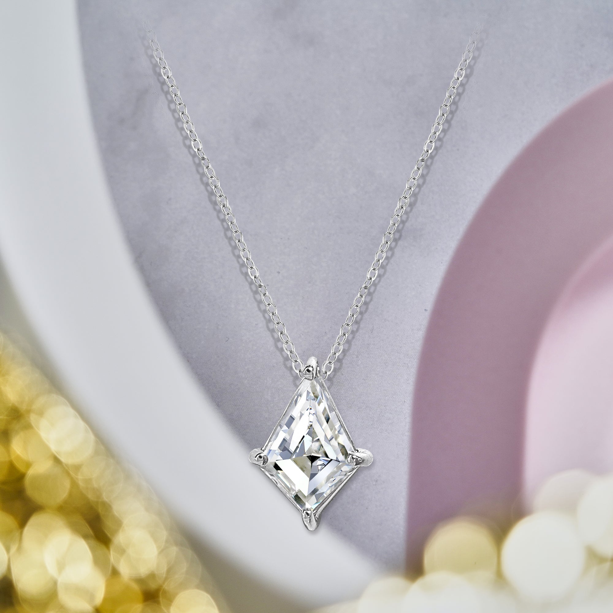 Twinkling 1 Carat Kite Shaped Moissanite Pendant Necklace Solitaire Slider Pendant Necklace for Her in 18k White Gold over Silver