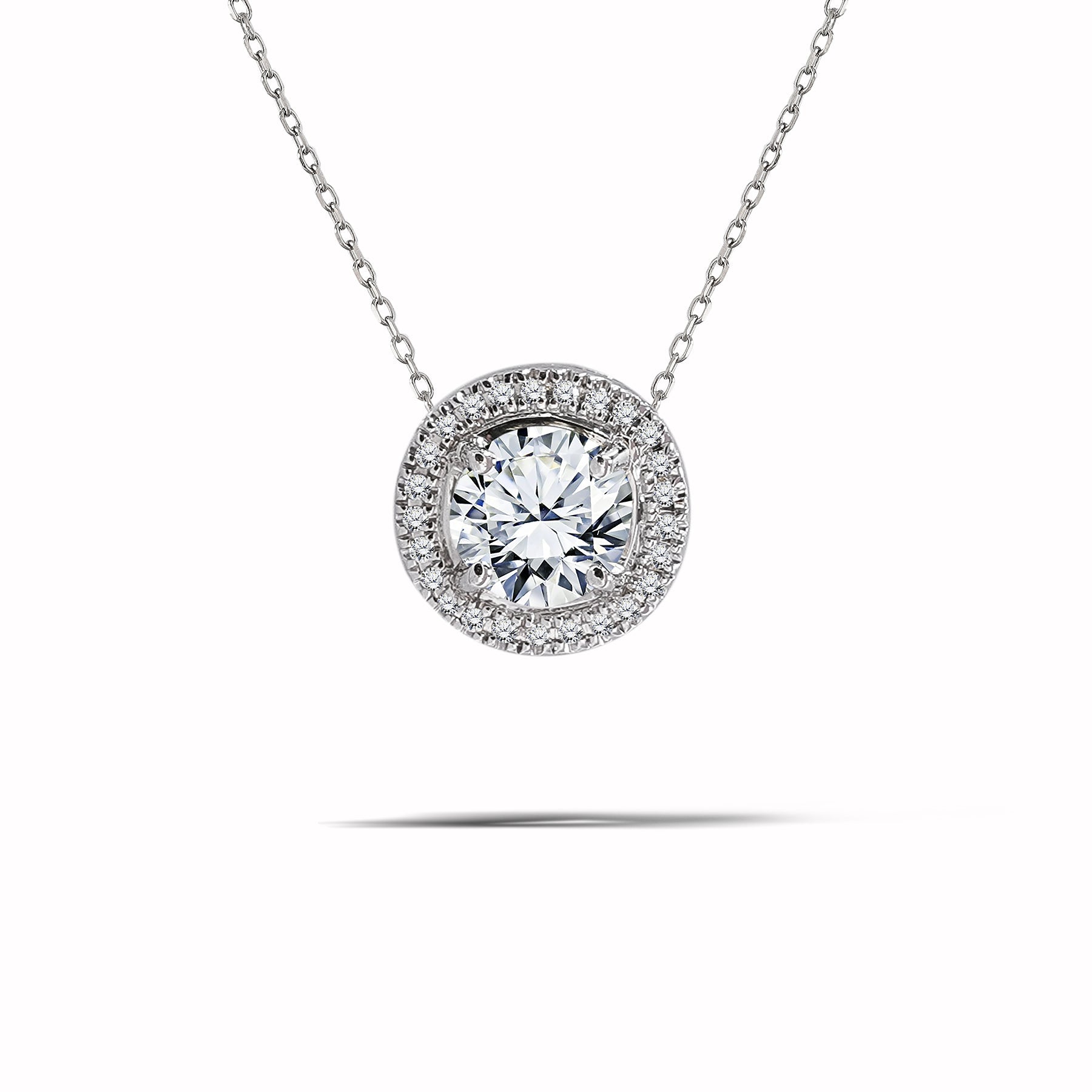 1 Carat Floating Halo Round Cut Moissanite Slider Pendant Necklace for Women in 18K White Gold over Silver