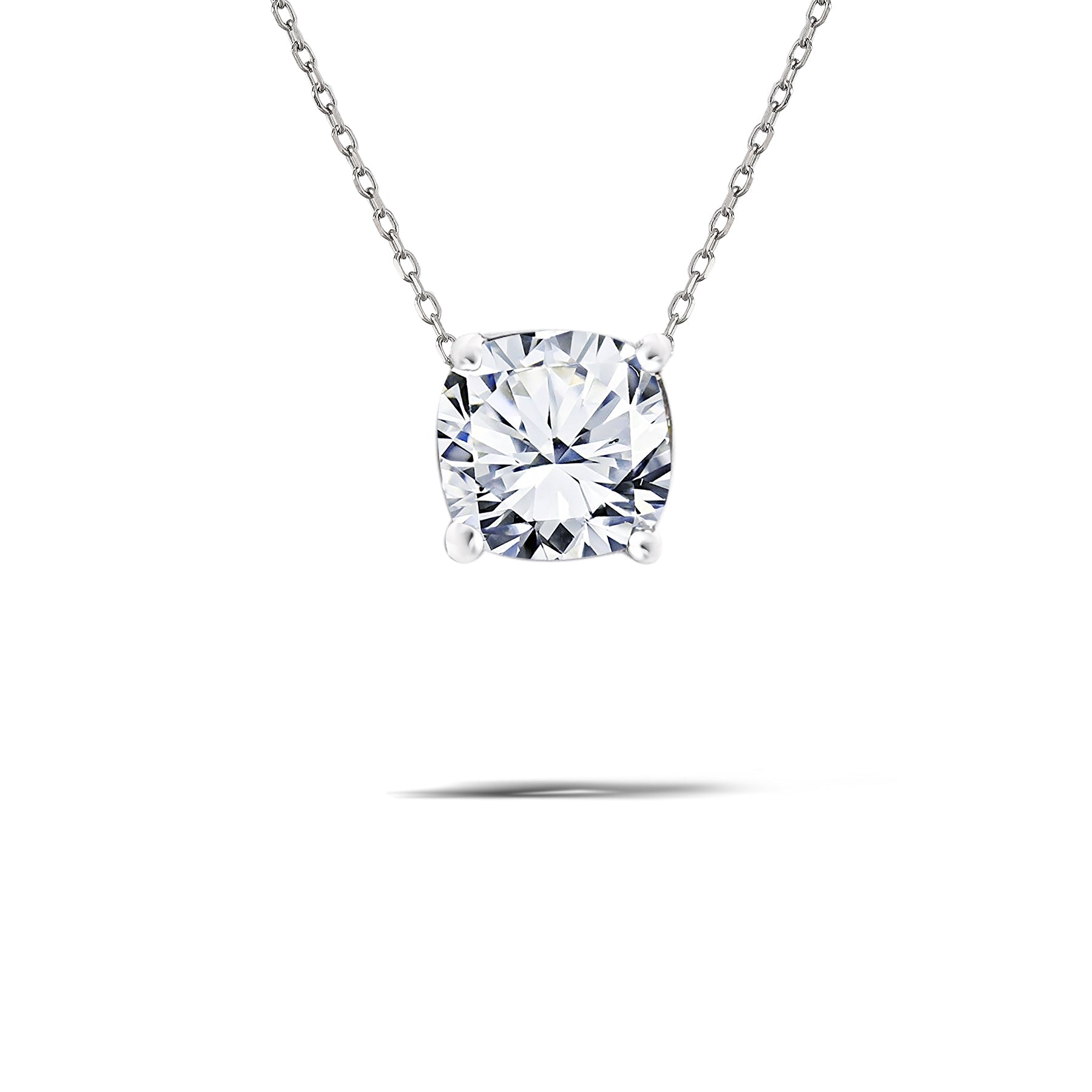 Stylish 1 Carat Cushion Cut Moissanite Solitaire Slider Pendant Necklace- Prongs Setting - in 18K White Gold over Silver