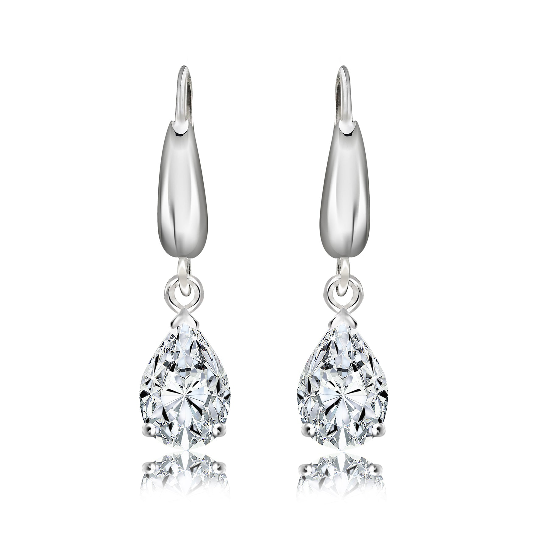 Teardrop 1.5 Carat Pear Shaped Moissanite Dangle Earrings in 18K White Gold over Silver