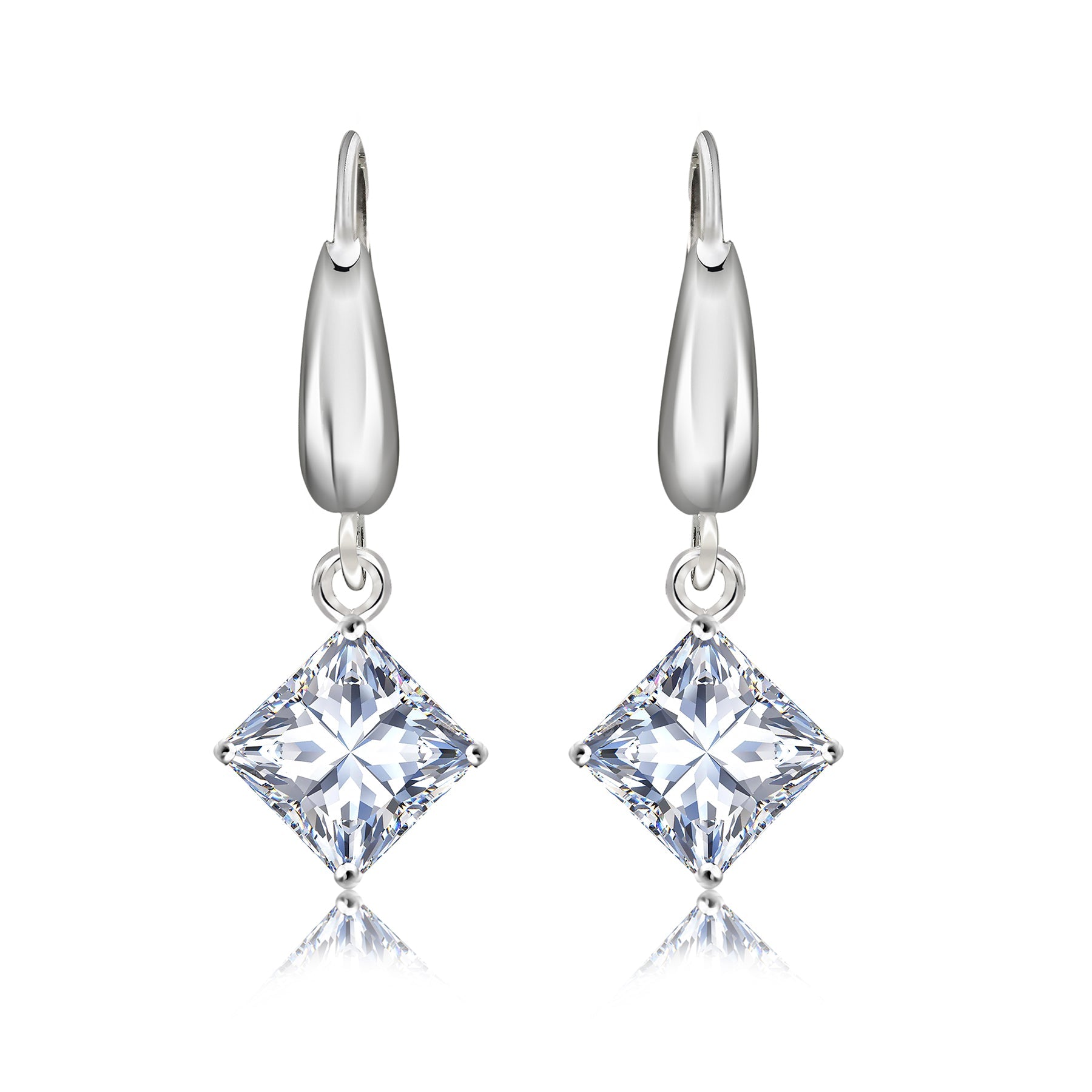 Twinkling 2.5 Carat Princess Cut Moissanite Star Dangle Earrings in 18K White Gold over Silver