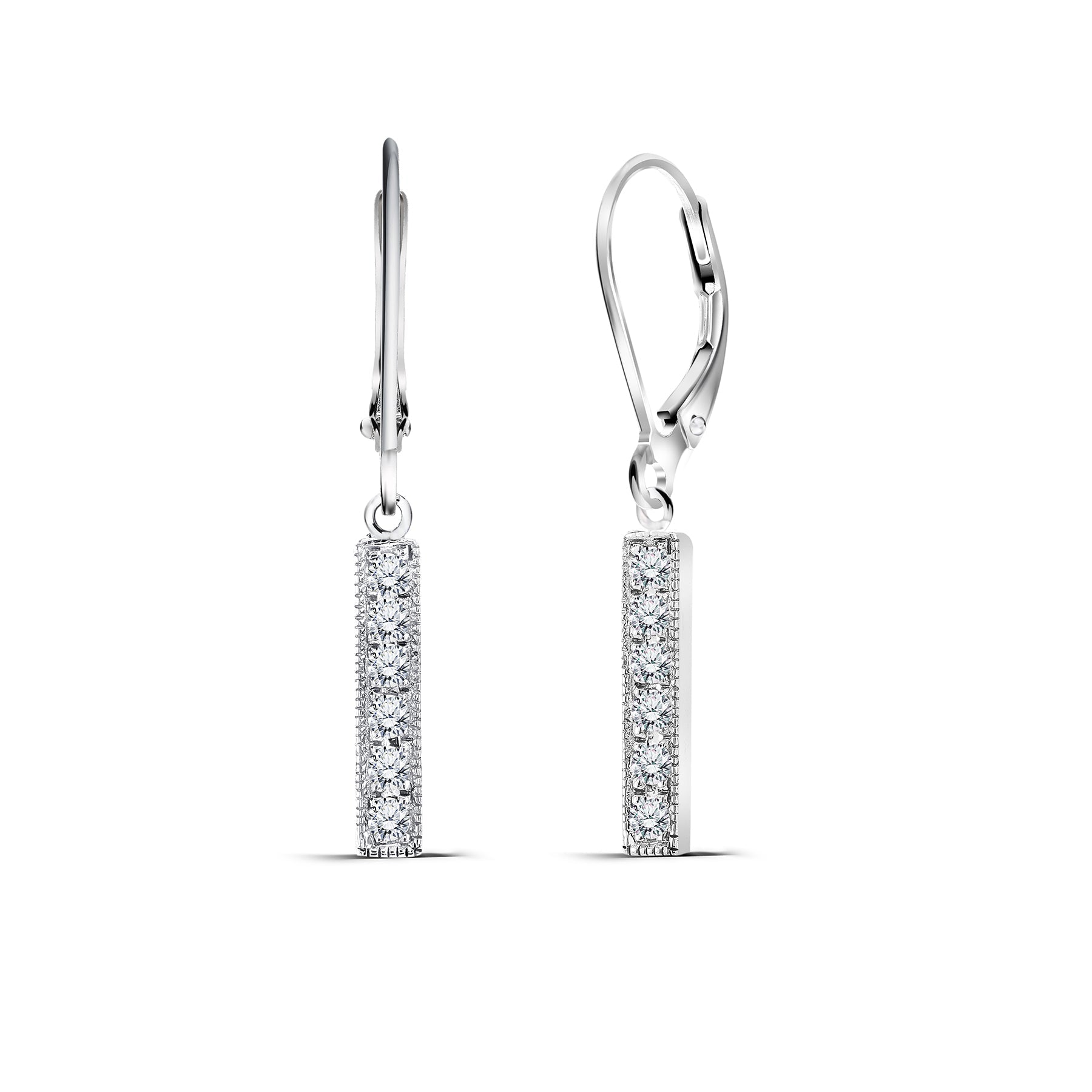 Dainty Single Line Moissanite Drop Earrings - Gift for Her - in 18k White Gold over Silver