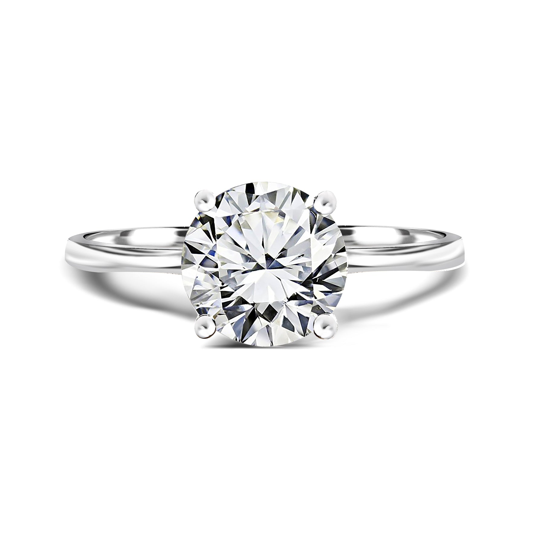 1.75 Carat Round Cut Moissanite Four Prongs Solitaire Engagement Ring in 18K White Gold over Silver