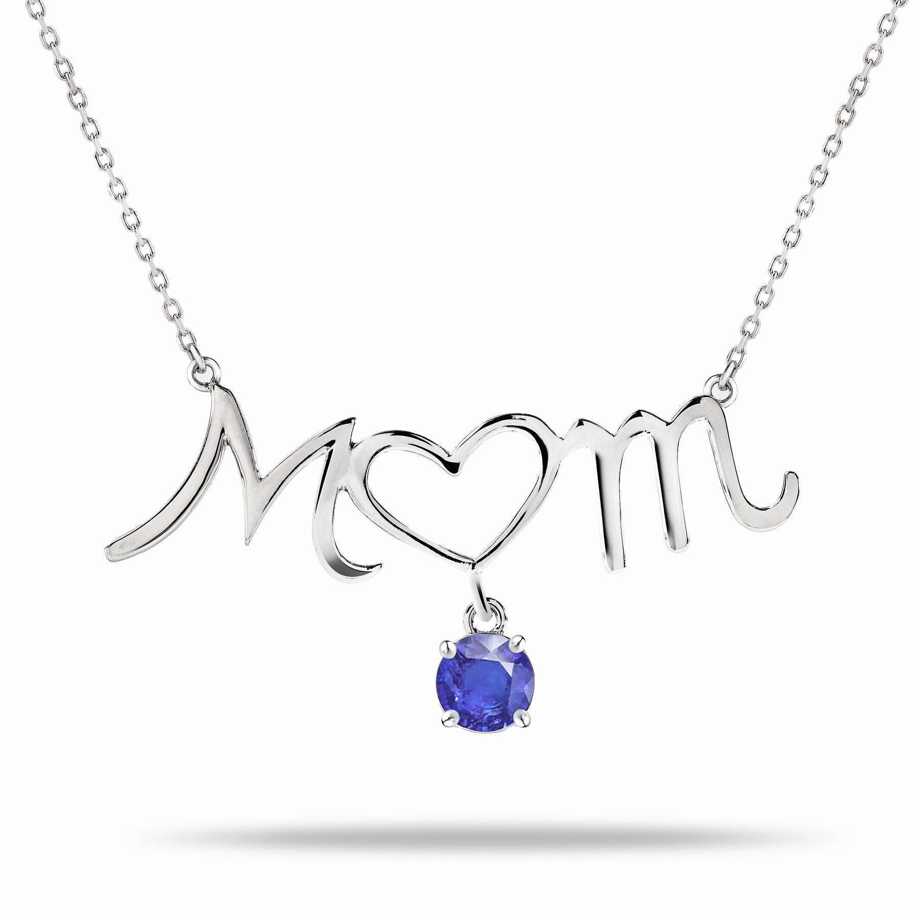 Mom Heart-Shaped O with Hanging Multi-Color Purple Stone Pendant Necklace in 18K White Gold over Silver - June Birthstone - Necklace for Mom