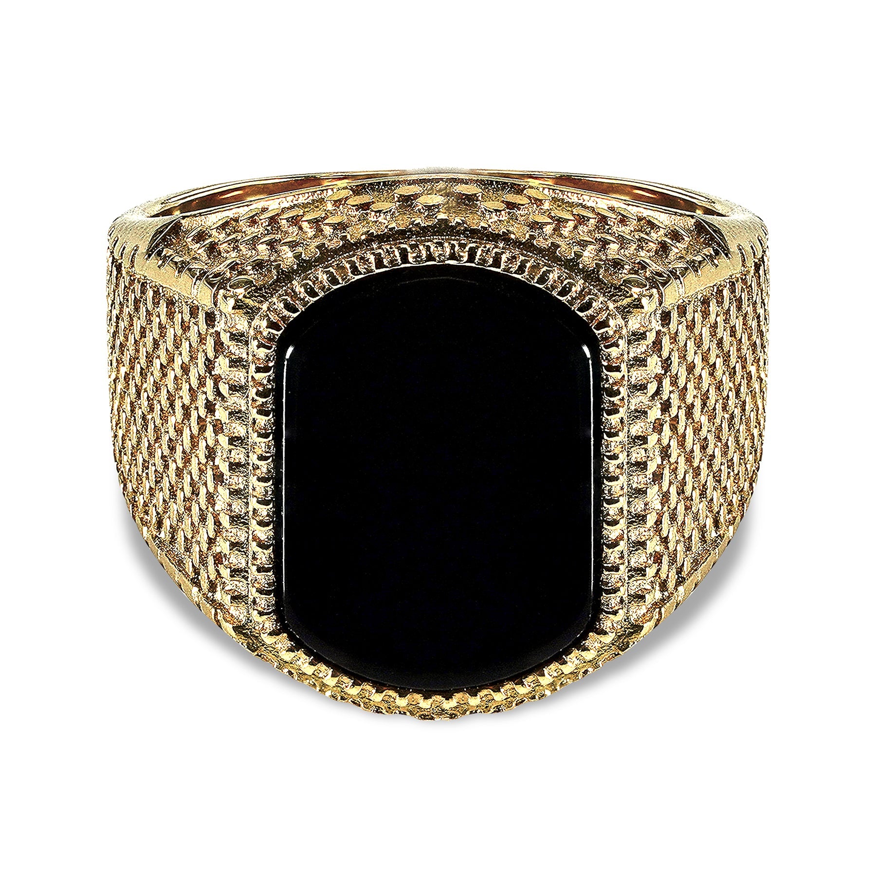 Men's Vintage Black Stone Signet Ring - Gold Color Thick Ring - Gift for Husband