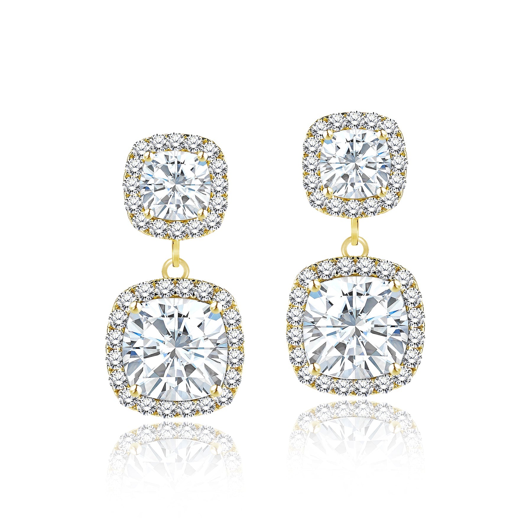 3 Carat Double Cushion Cut Halo Dangle Earrings for Female in Sterling Silver - Everyday Wear - For All Occasions