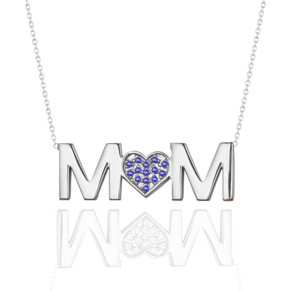 MOM Pendant Necklace - Multi-Color Purple Stone - June Birthstone in 18K White Gold over Sterling Silver