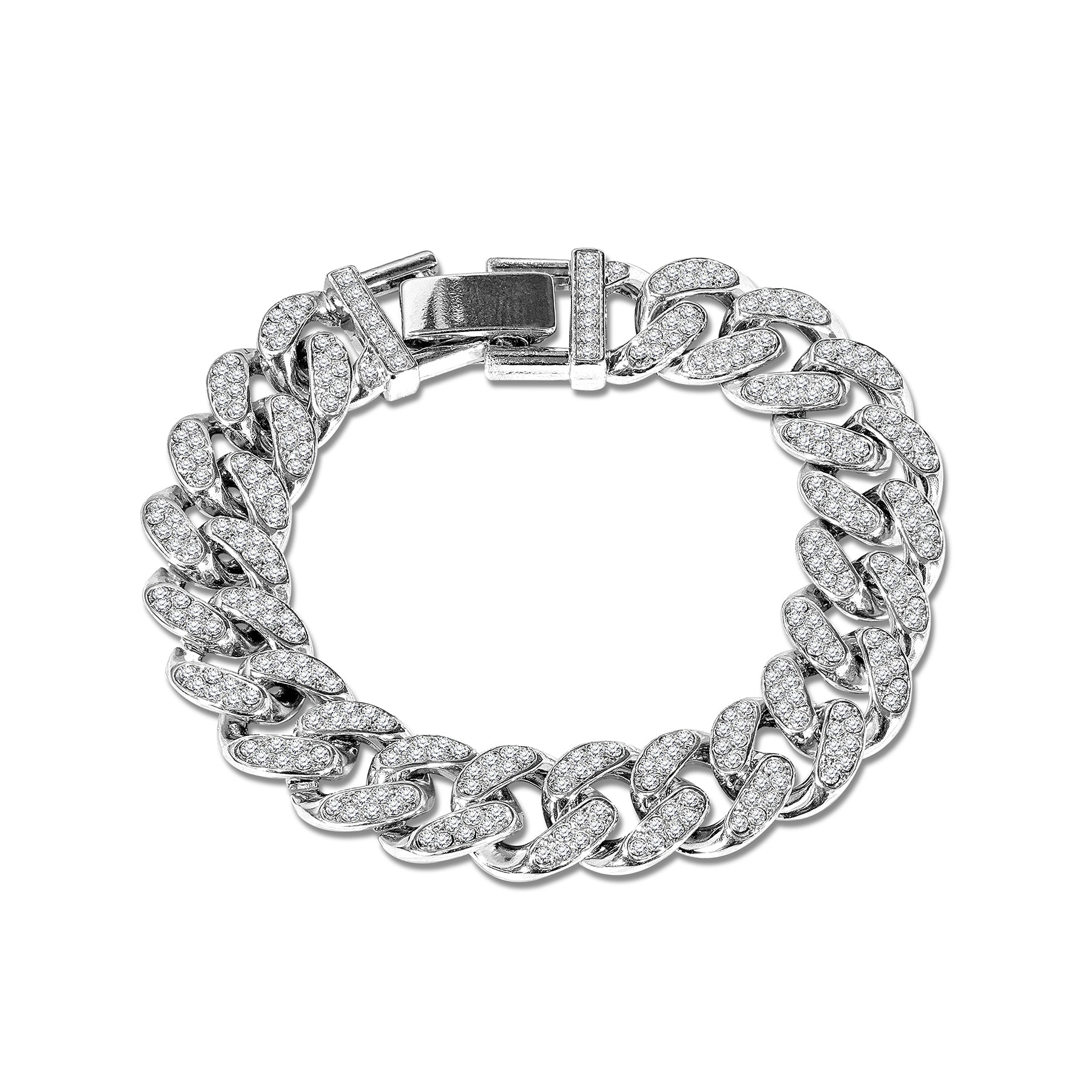 Men's Iced Out Prong Flat Curb Chain Bracelet - Chunky Jewelry