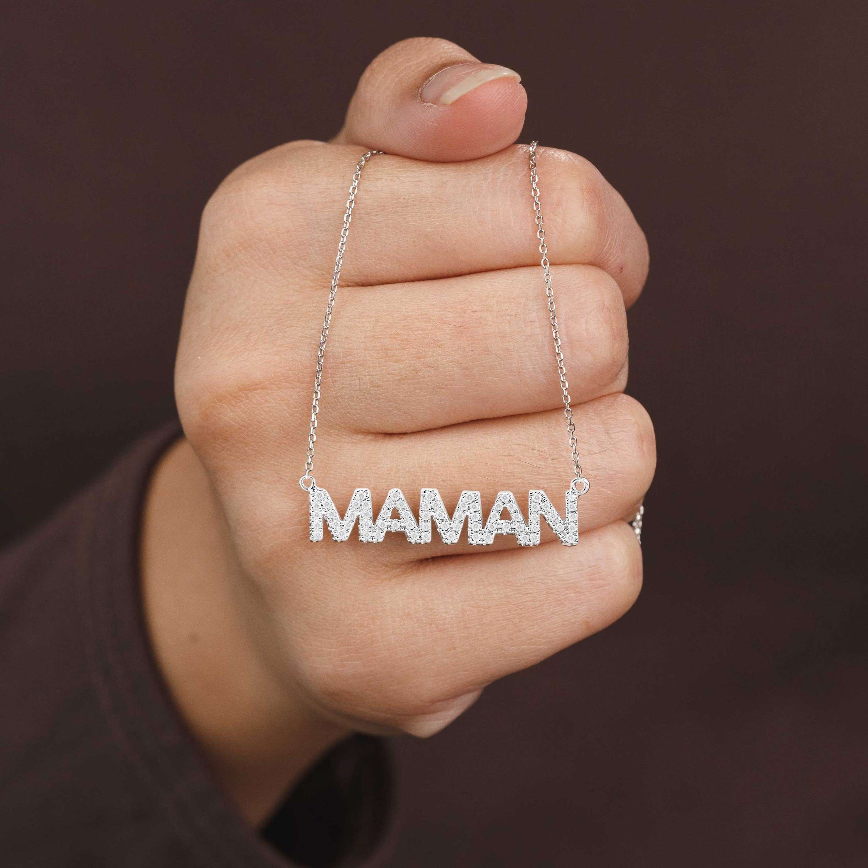 MAMAN Moissanite Pendant Necklace in 18K White Gold over Silver