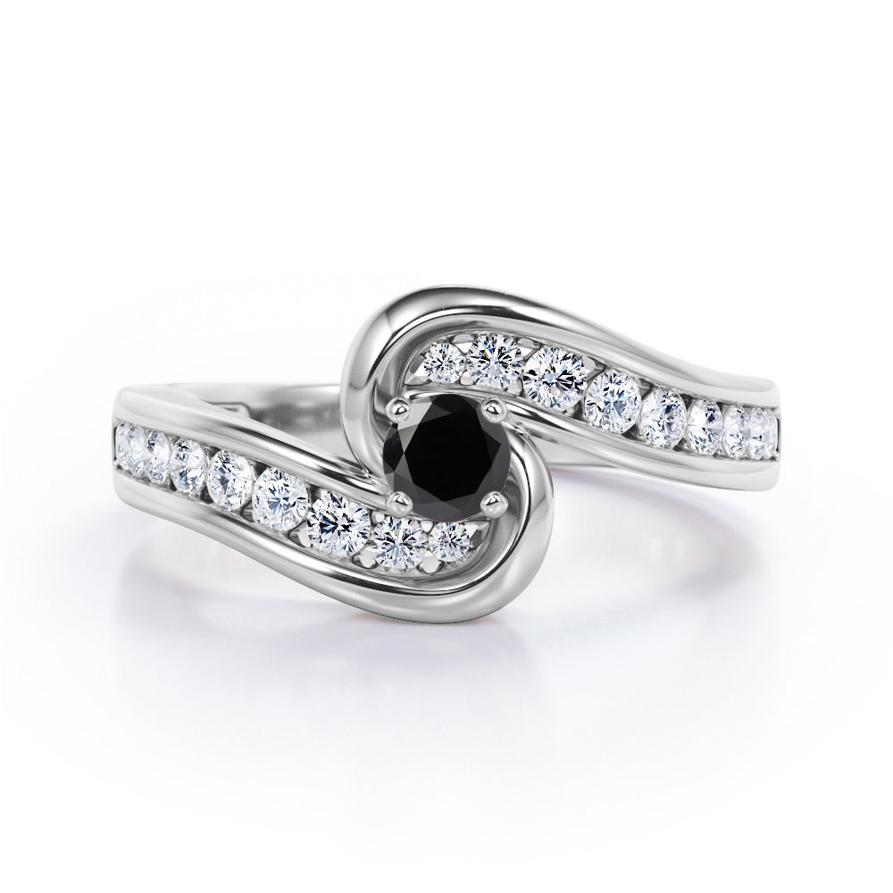 Spinning 0.7 carat Round Black Diamond Channel Engagement Ring in White Gold