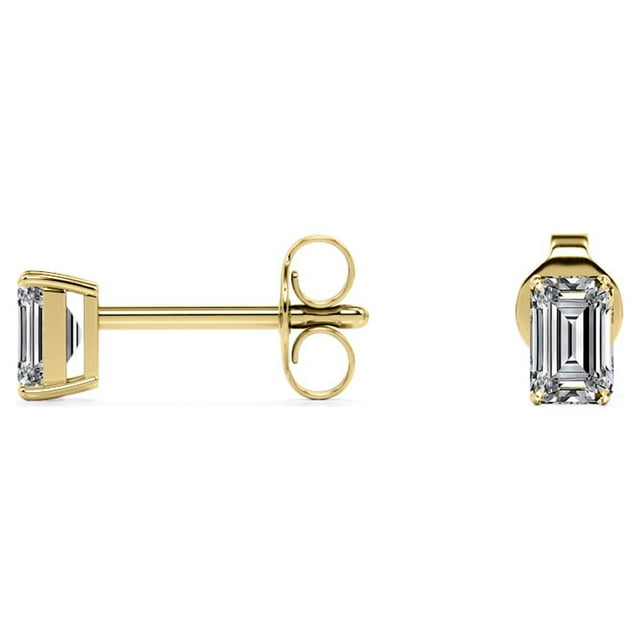 Minimalist 0.75 Carat Emerald Cut Diamond Solitaire Stud Earrings In 18K Rose Gold Plating Over Silver