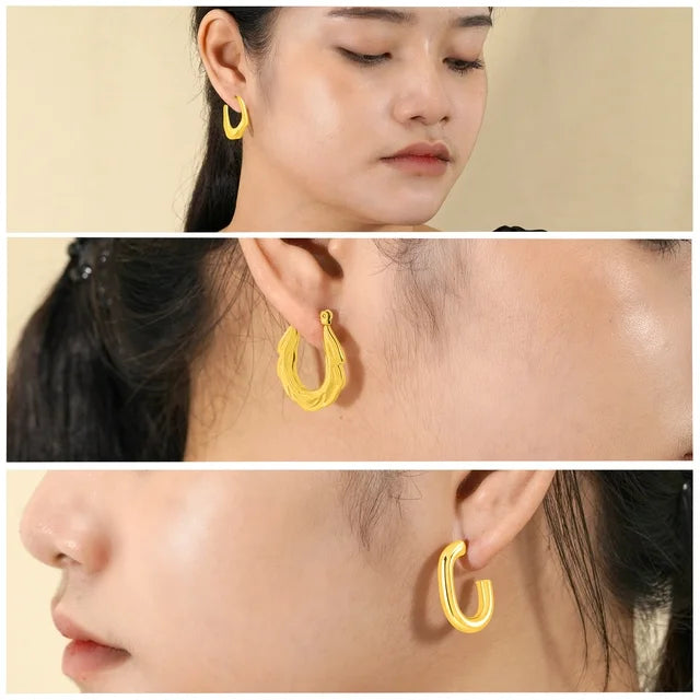 3 Pairs Women Earrings MultiPack Gift Set in Yellow Gold Plating, Light Weight, Chunky, Huggie Hoop Earrings, Earrings Gift set for all occasion