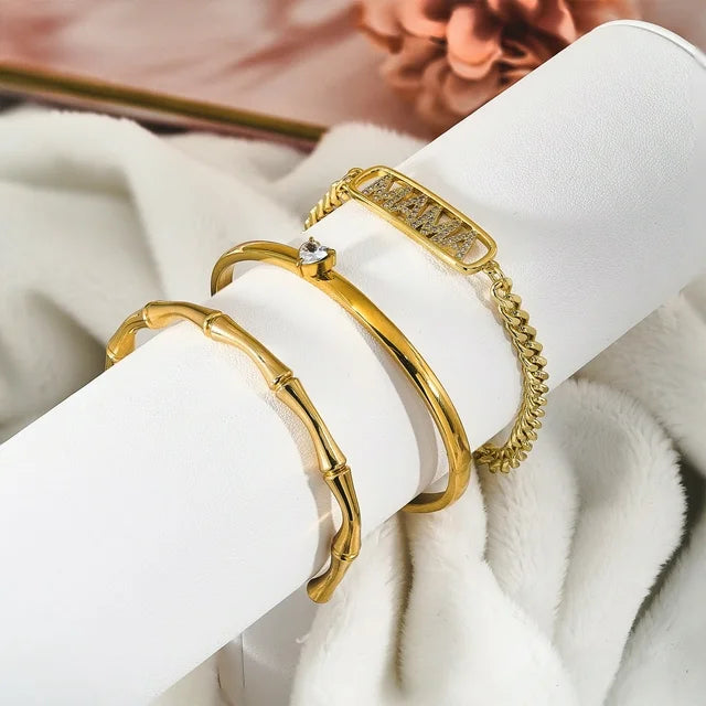 Unique 3 Pcs Adjustable Yellow Gold-Plated Bracelet Set, Value Pack Bangle Bracelets, Stackable Cuff Bracelets