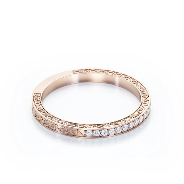 Art-Deco Victorian Style 0.25 Carat Round Cut Cubic Zirconia Wedding Band in 18K Rose Gold Plating over Silver